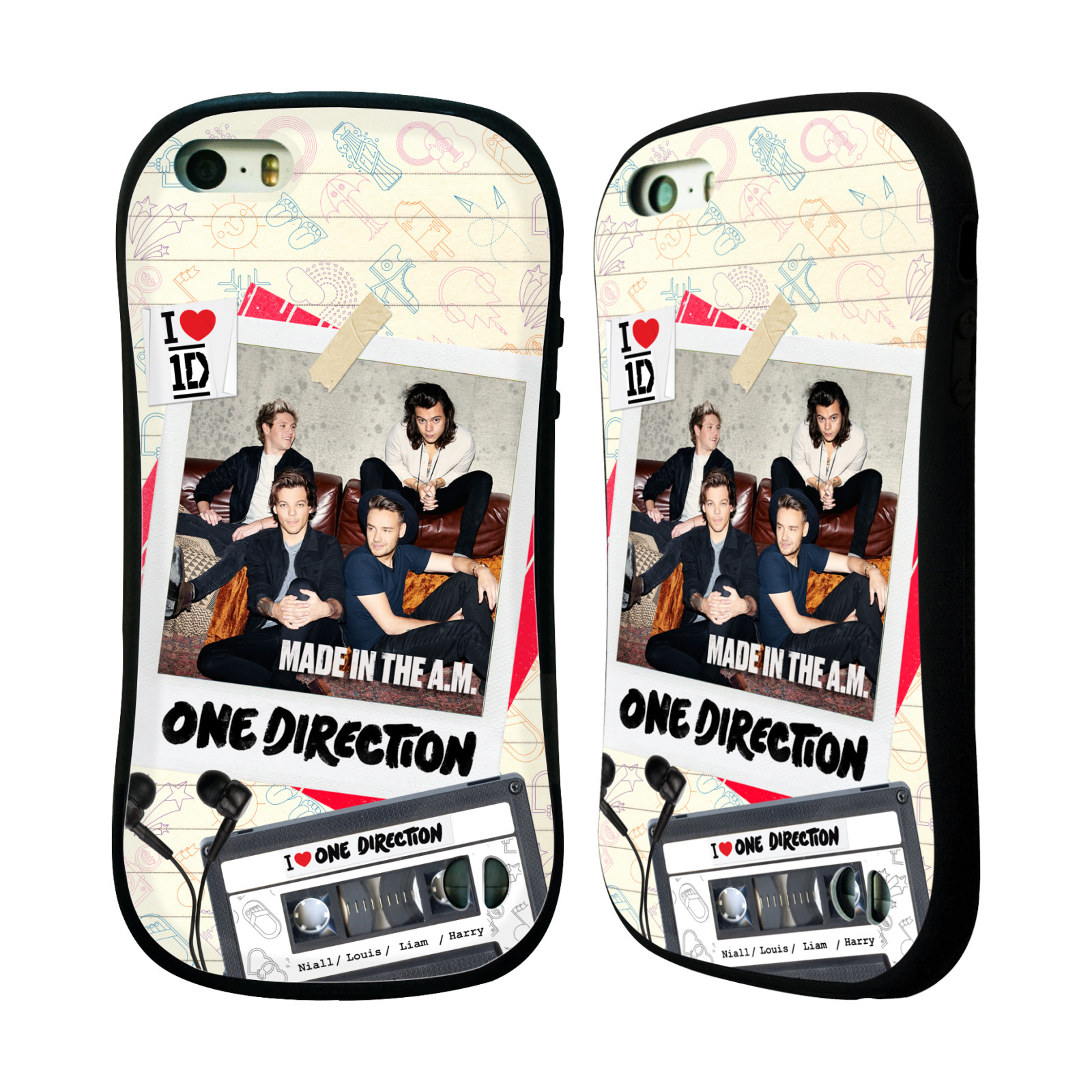 HEAD CASE odolný obal na mobil Apple Iphone 5/5S a SE chlapecká skupina One Direction skupinové foto kazeta a sluchátka