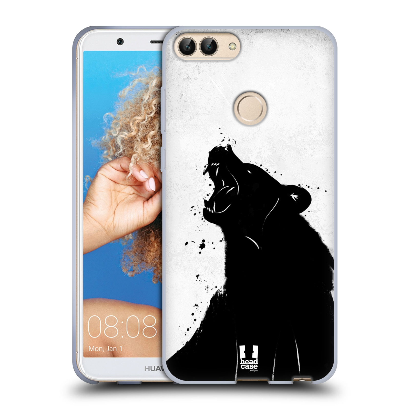 HEAD CASE silikon obal na mobil Huawei P SMART vzor Kresba tuš zvíře medvěd