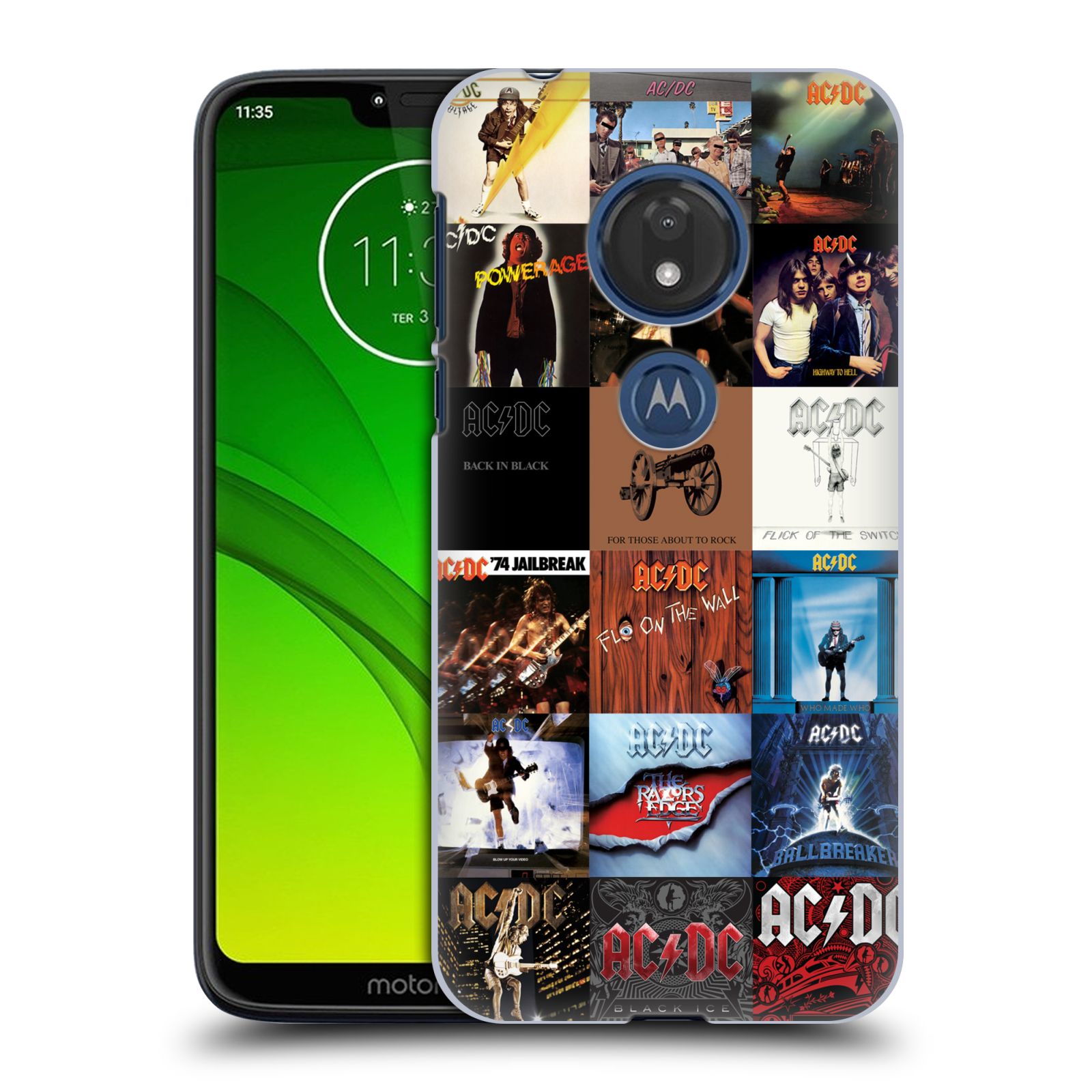 Pouzdro na mobil Motorola Moto G7 Play rocková skupina ACDC seznam alba