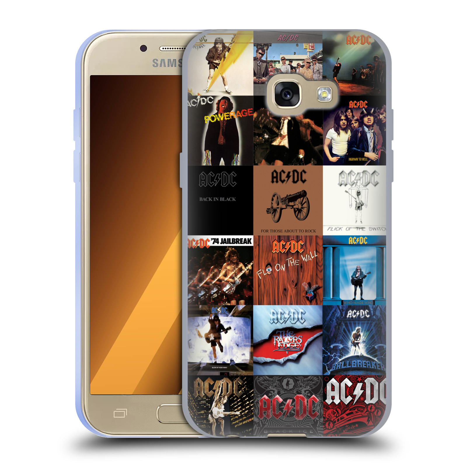 HEAD CASE silikonový obal na mobil Samsung Galaxy A3 2017 (A320) rocková skupina ACDC seznam alba