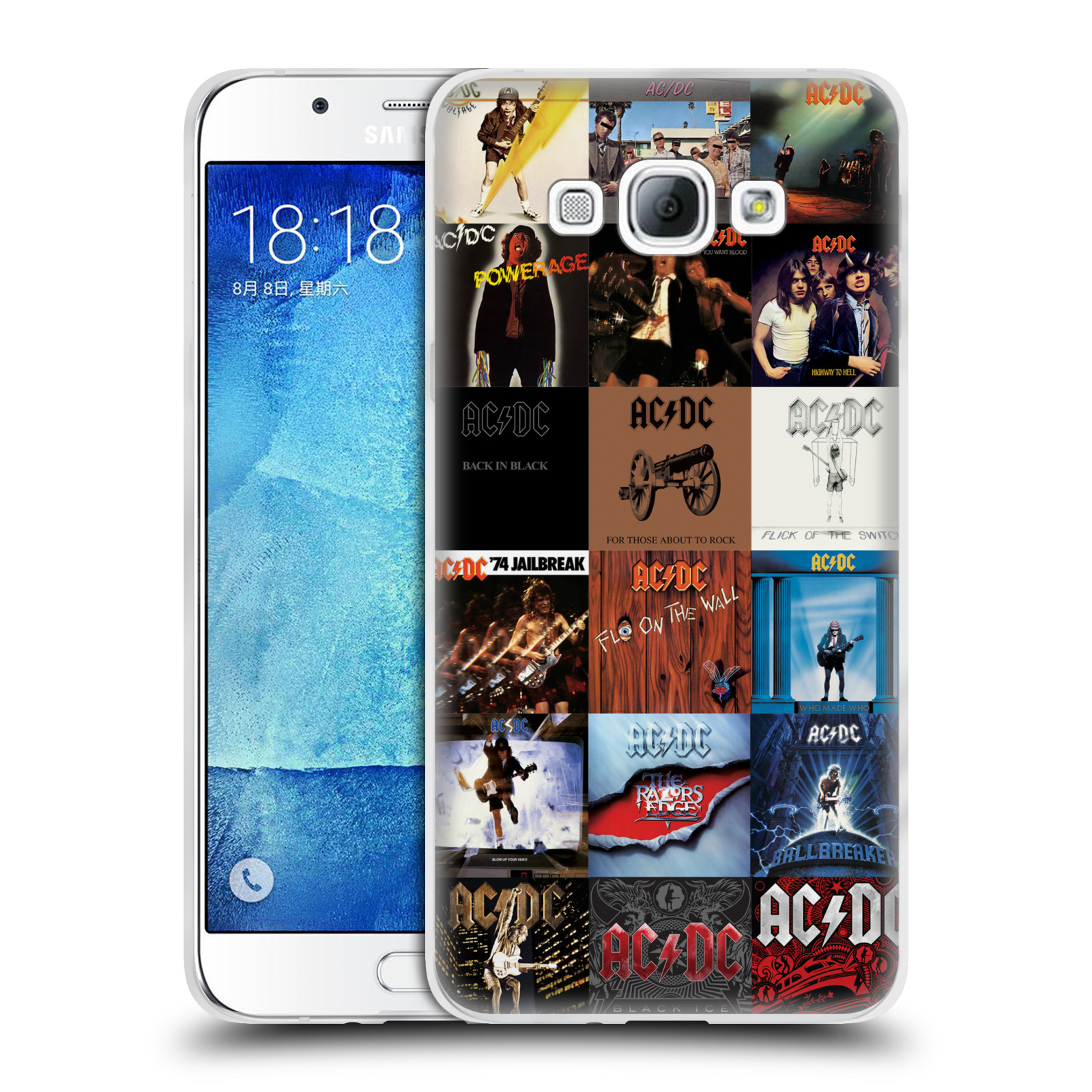 HEAD CASE silikonový obal na mobil Samsung Galaxy A8 2015 rocková skupina ACDC seznam alba