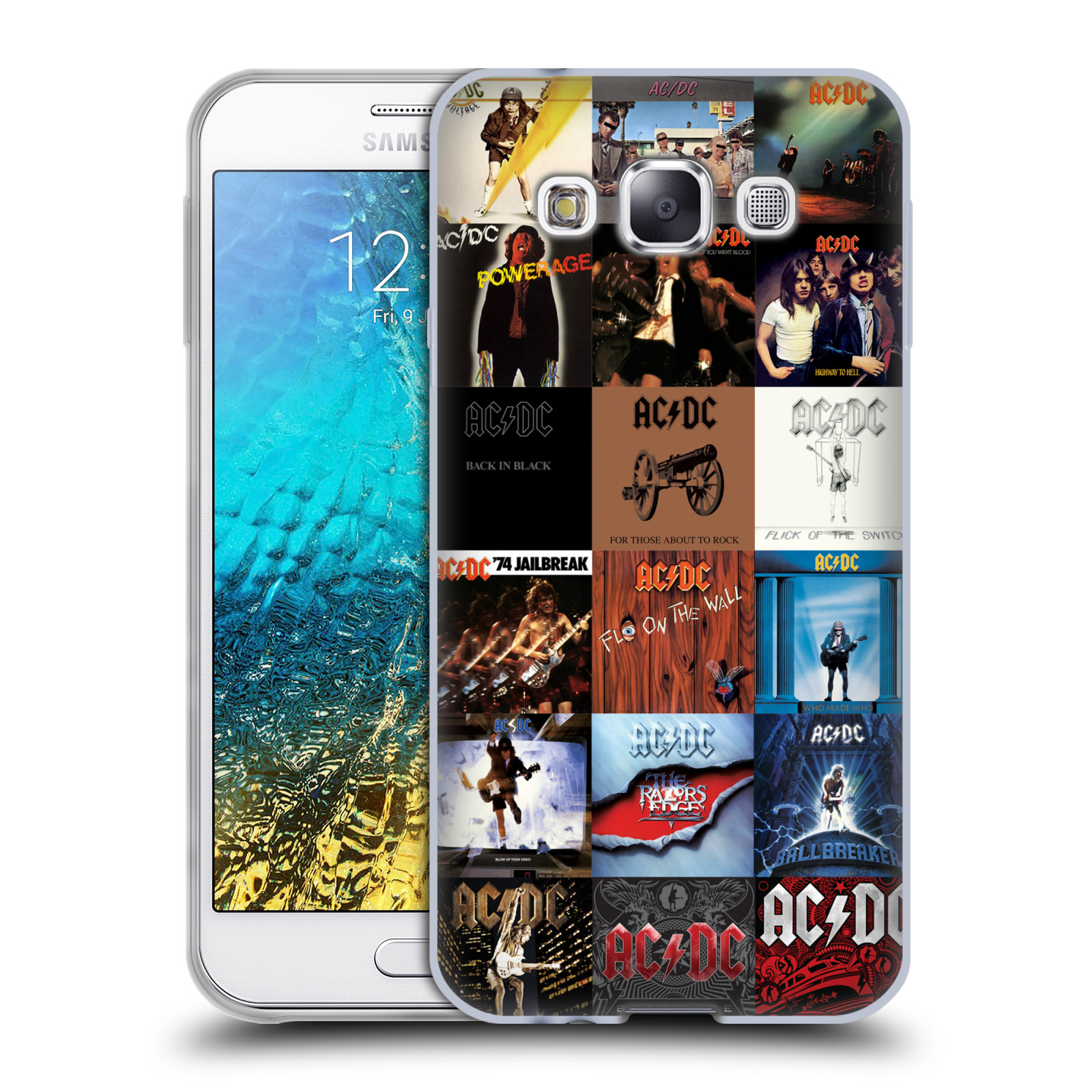 HEAD CASE silikonový obal na mobil Samsung Galaxy E5 rocková skupina ACDC seznam alba