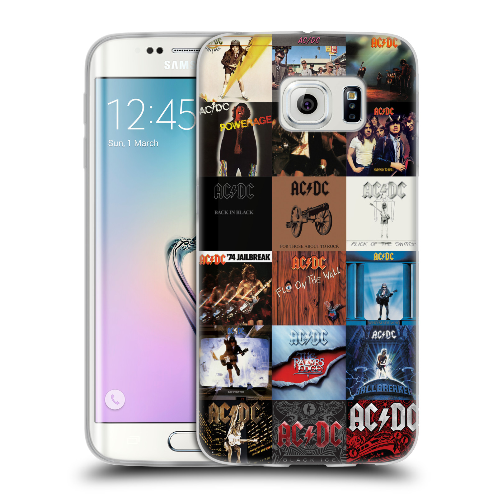 HEAD CASE silikonový obal na mobil Samsung Galaxy S6 EDGE rocková skupina ACDC seznam alba