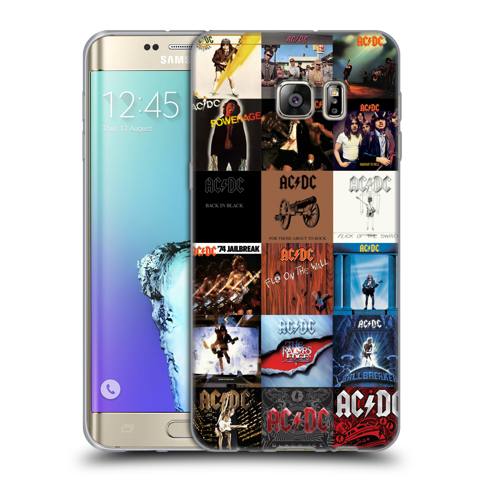 HEAD CASE silikonový obal na mobil Samsung Galaxy S6 EDGE PLUS rocková skupina ACDC seznam alba