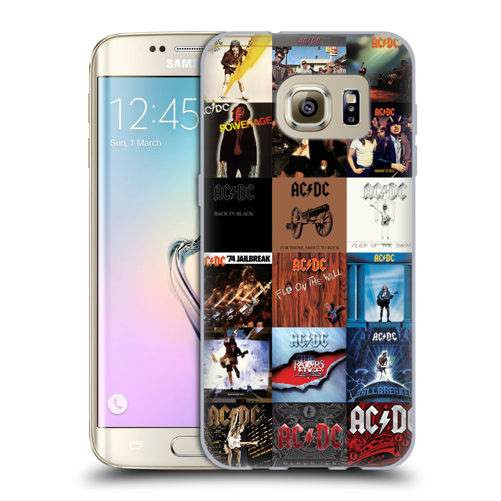 HEAD CASE silikonový obal na mobil Samsung Galaxy S7 EDGE rocková skupina ACDC seznam alba