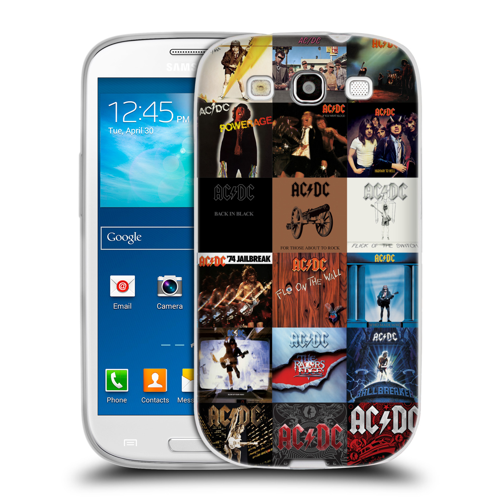 HEAD CASE silikonový obal na mobil Samsung Galaxy S3 rocková skupina ACDC seznam alba