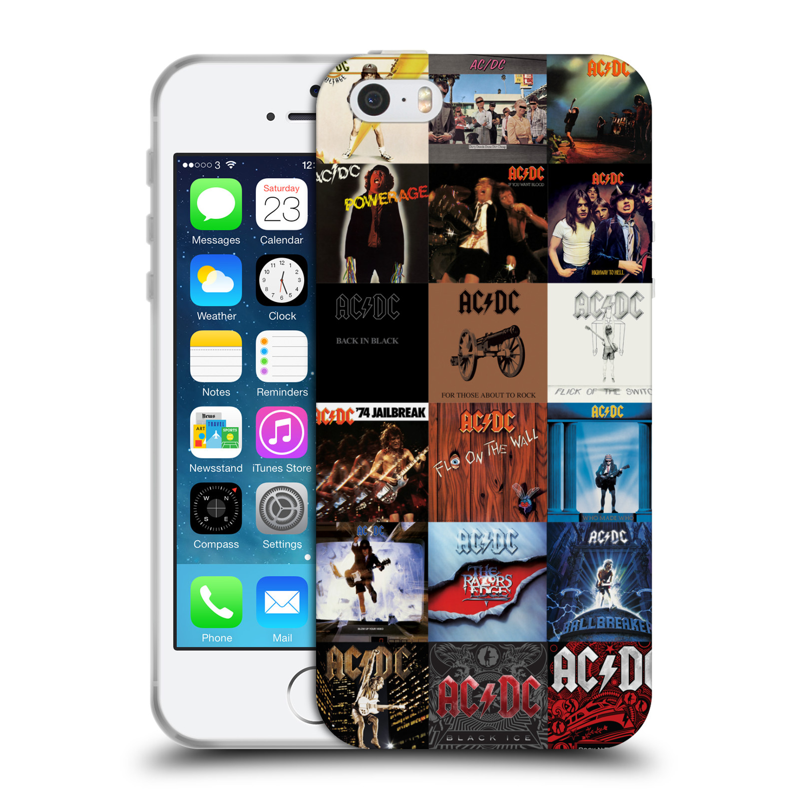 HEAD CASE silikonový obal na mobil Apple Iphone 5/5S rocková skupina ACDC seznam alba