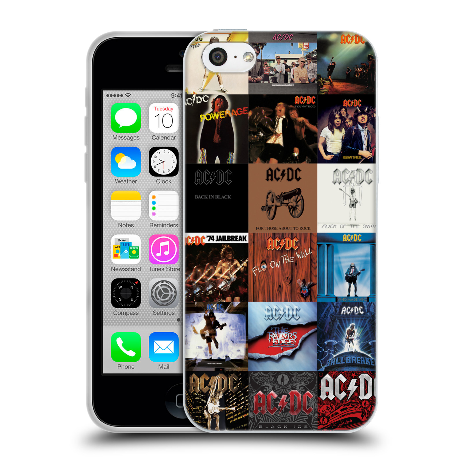 HEAD CASE silikonový obal na mobil Apple Iphone 5C rocková skupina ACDC seznam alba
