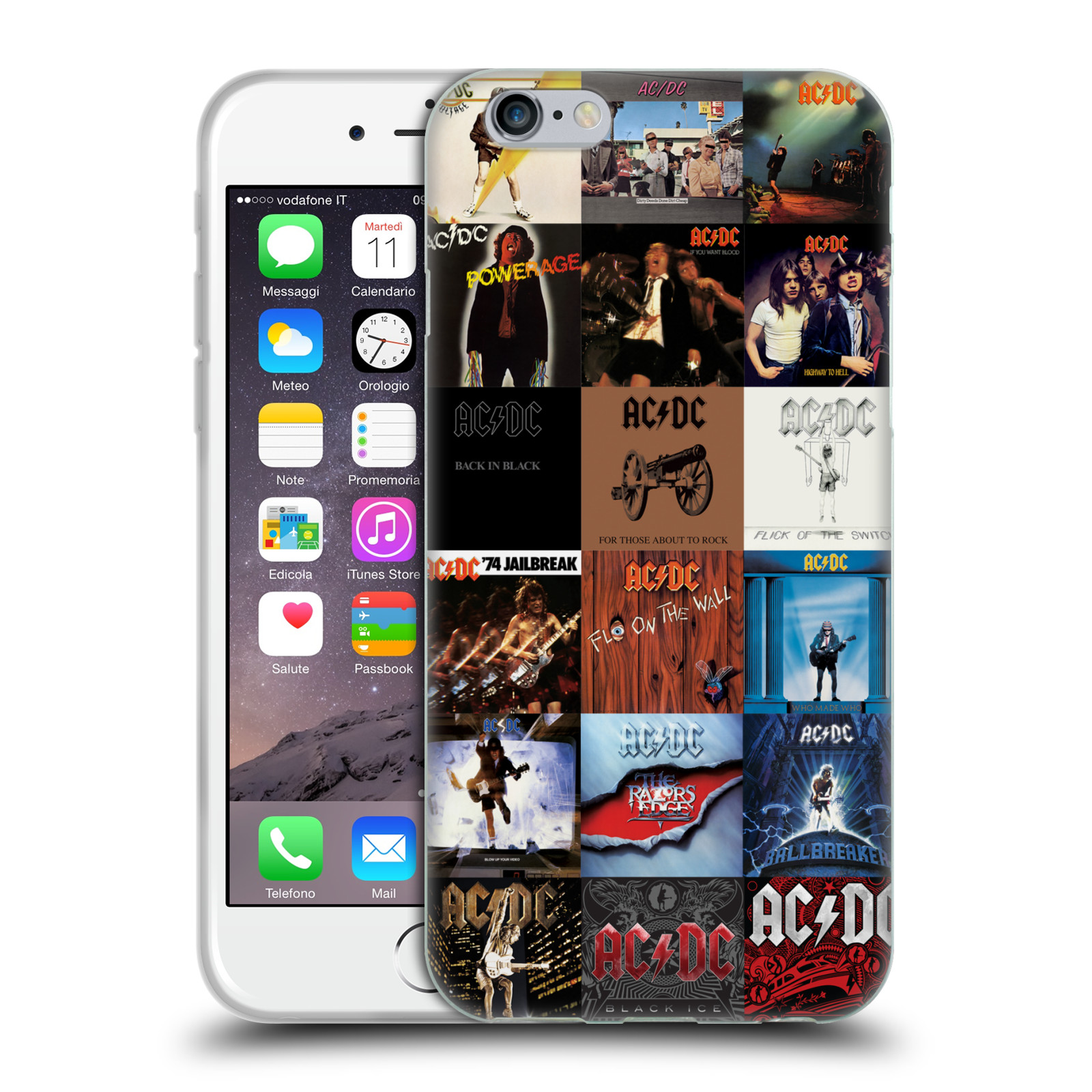 HEAD CASE silikonový obal na mobil Apple Iphone 6/6S rocková skupina ACDC seznam alba