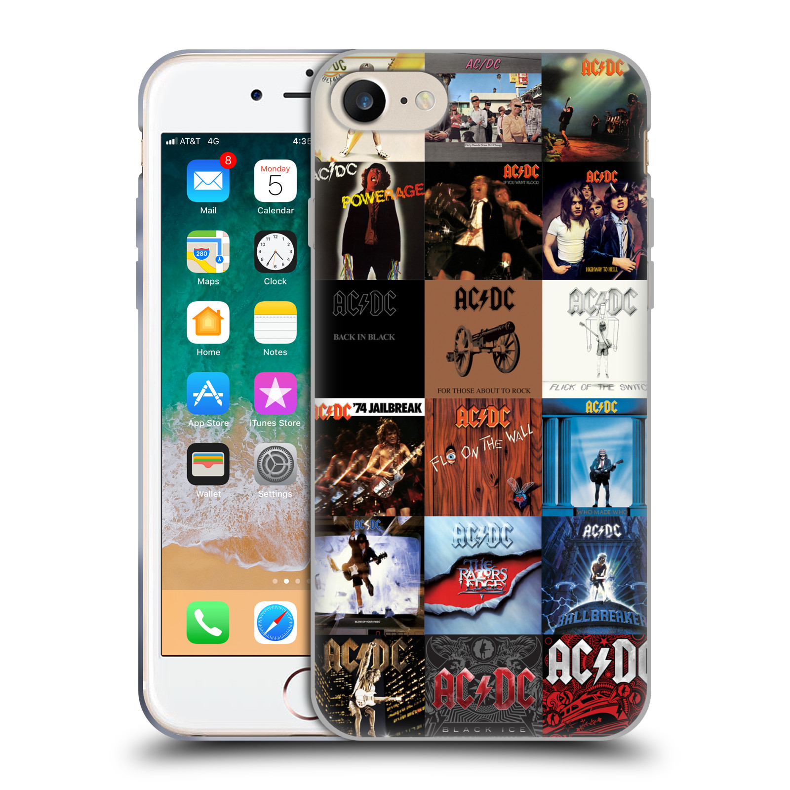 HEAD CASE silikonový obal na mobil Apple Iphone 7 rocková skupina ACDC seznam alba