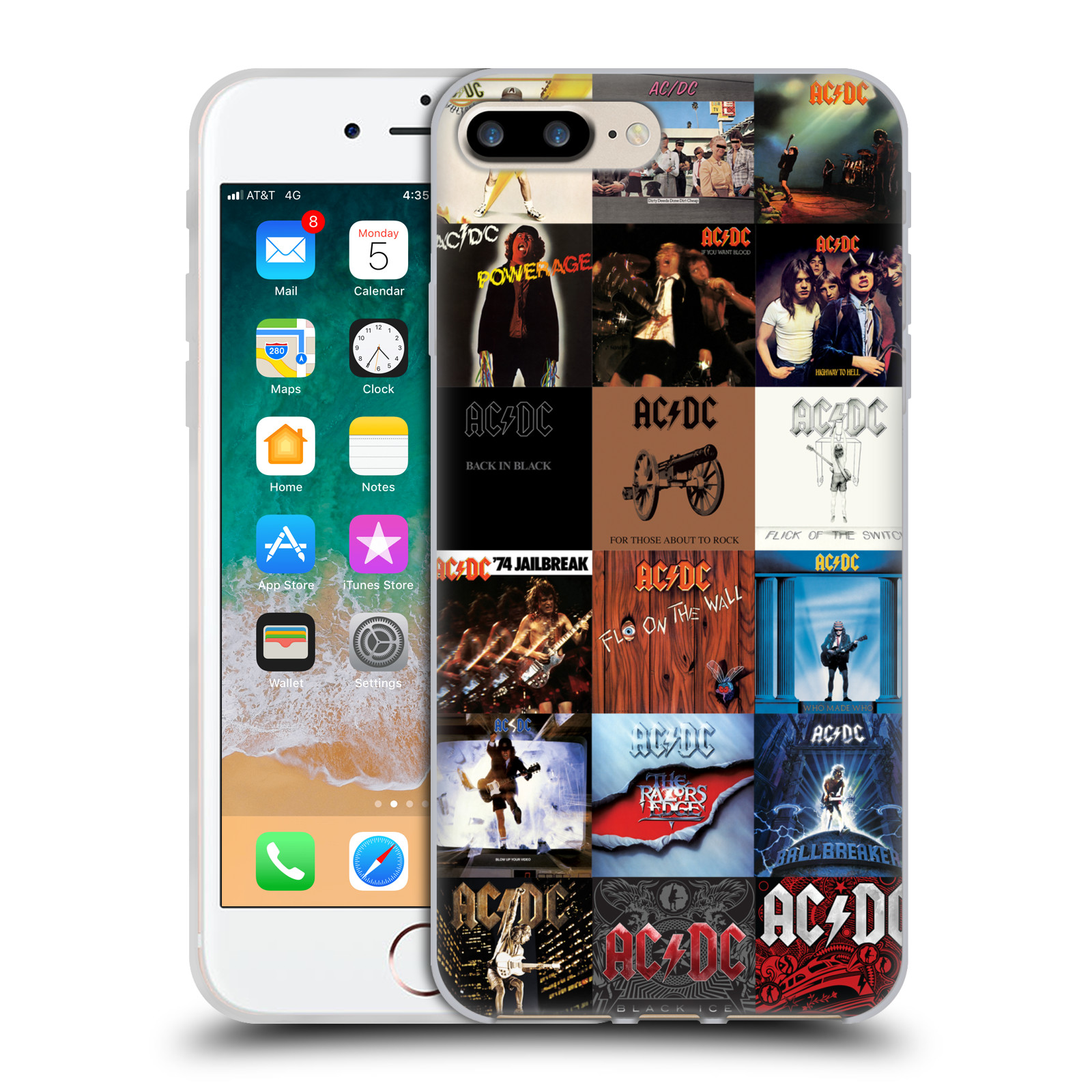 HEAD CASE silikonový obal na mobil Apple Iphone 7 PLUS rocková skupina ACDC seznam alba