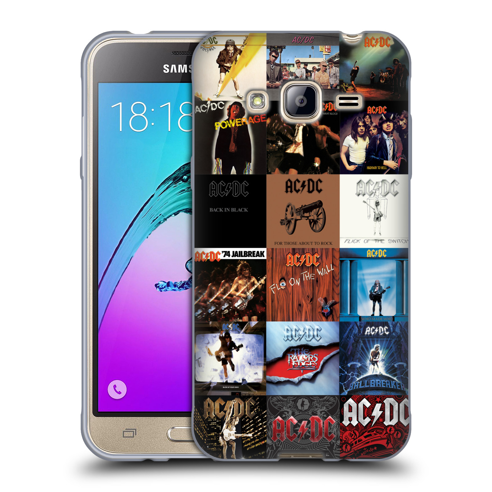 HEAD CASE silikonový obal na mobil Samsung Galaxy J3, J3 2016 rocková skupina ACDC seznam alba