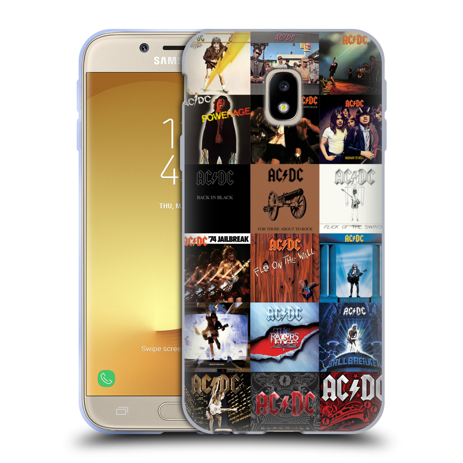 HEAD CASE silikonový obal na mobil Samsung Galaxy J3 2017 (J330, J330F) rocková skupina ACDC seznam alba