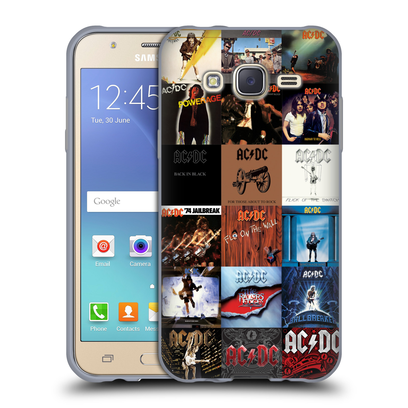 HEAD CASE silikonový obal na mobil Samsung Galaxy J5 2015 (J500) rocková skupina ACDC seznam alba