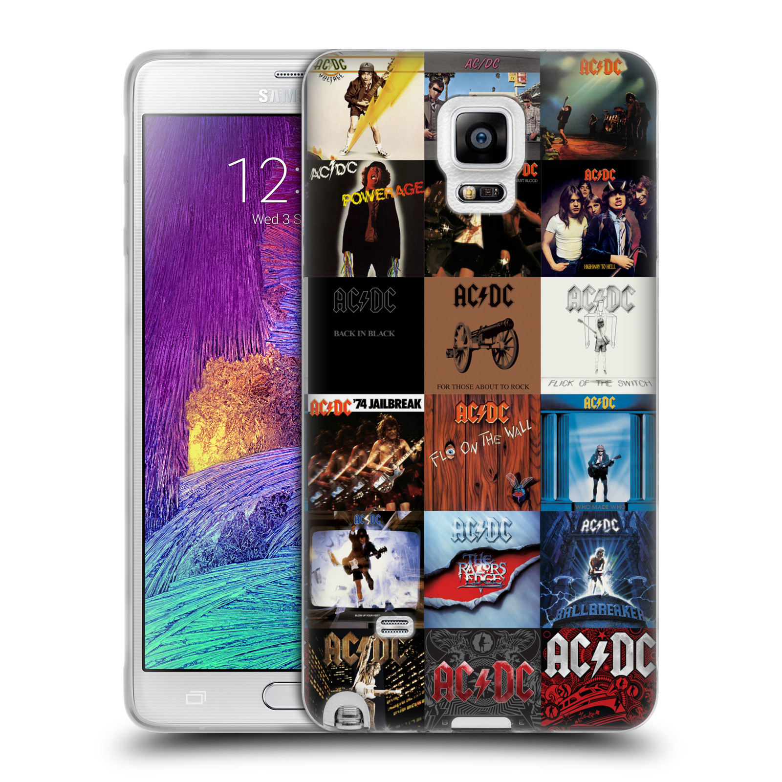 HEAD CASE silikonový obal na mobil Samsung Galaxy Note 4 rocková skupina ACDC seznam alba