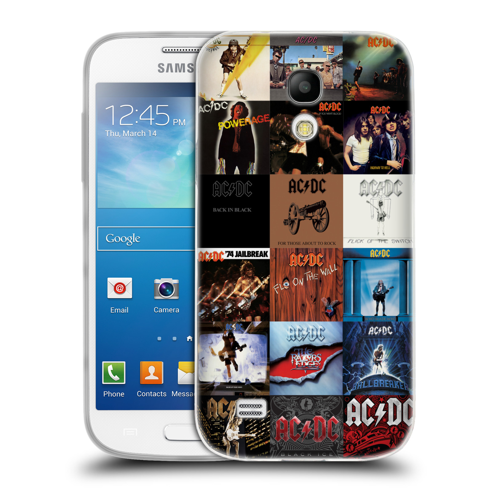 HEAD CASE silikonový obal na mobil Samsung Galaxy S4 MINI rocková skupina ACDC seznam alba