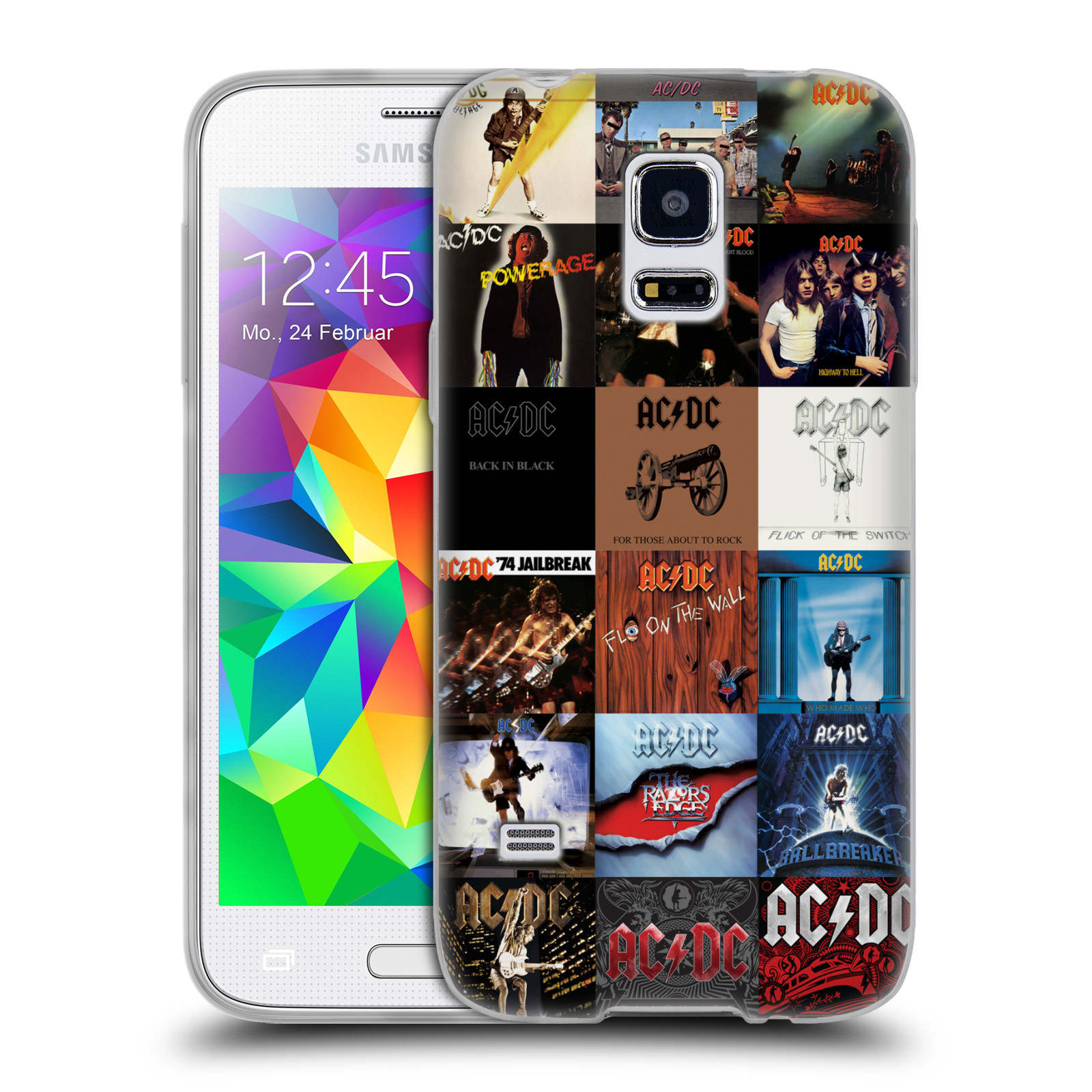 HEAD CASE silikonový obal na mobil Samsung Galaxy S5 MINI rocková skupina ACDC seznam alba