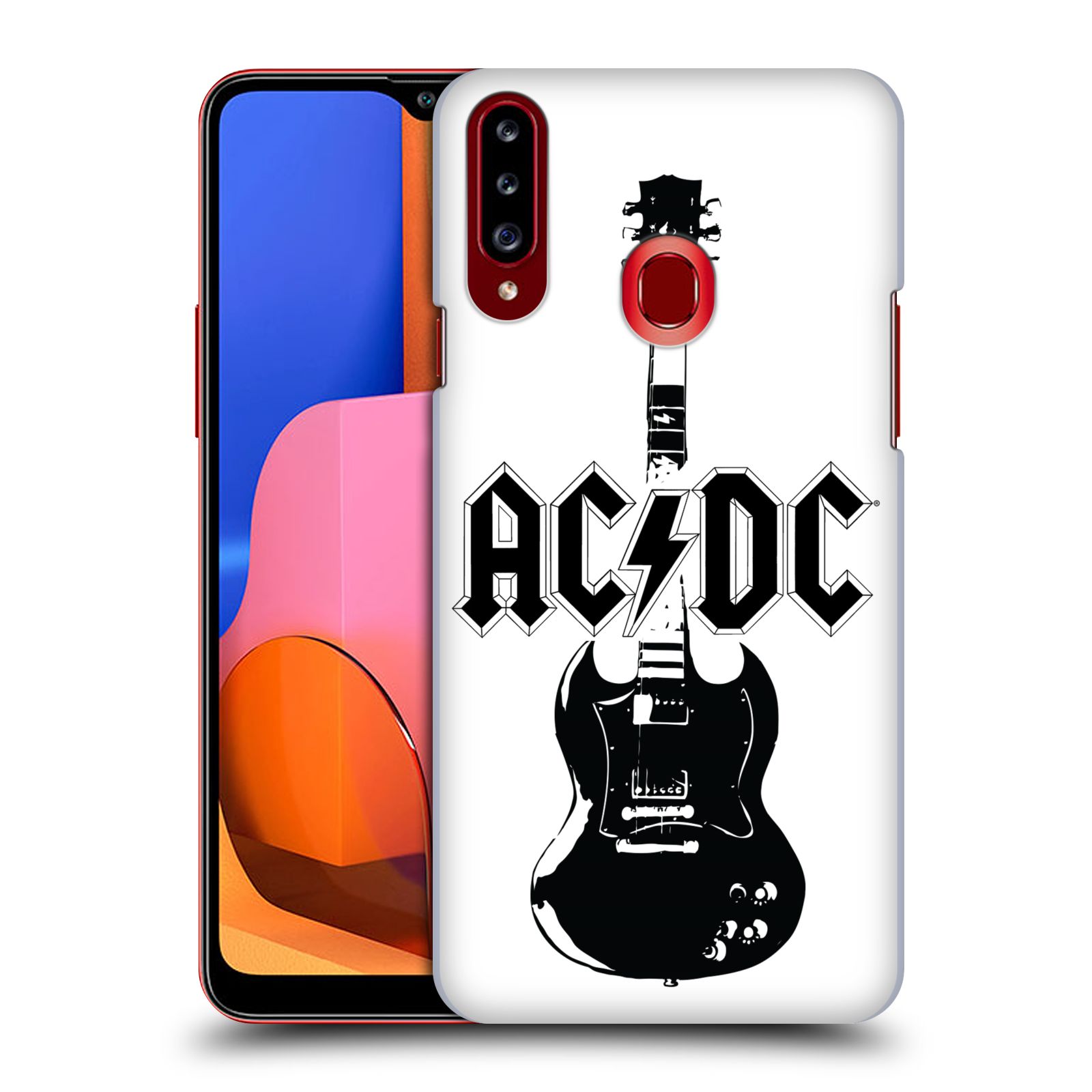 HEAD CASE plastový obal na mobil Samsung Galaxy A20s rocková skupina ACDC kytara černá a bílá