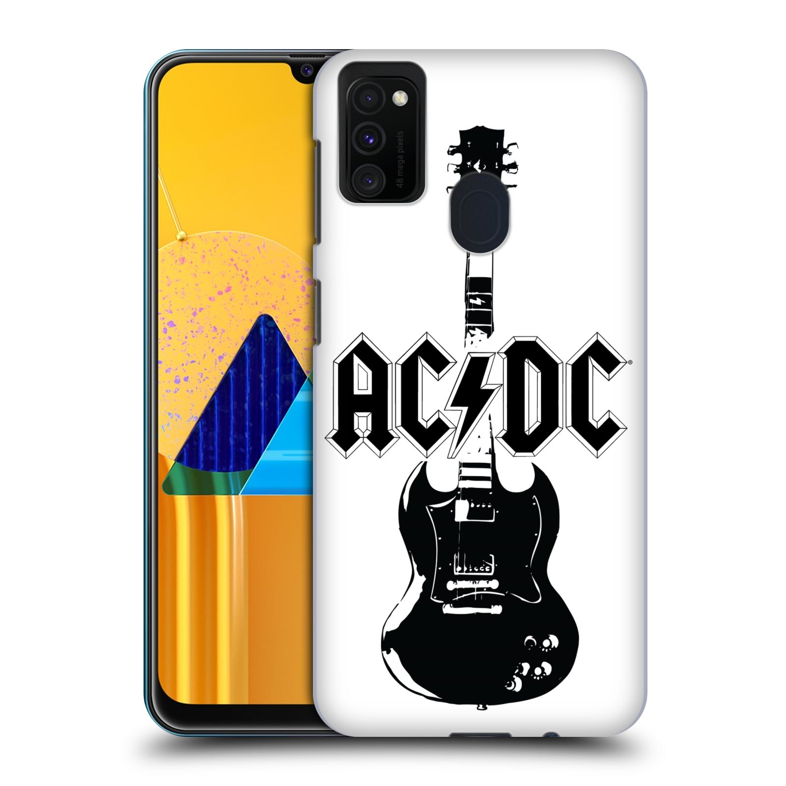Zadní kryt na mobil Samsung Galaxy M21 rocková skupina ACDC kytara černá a bílá