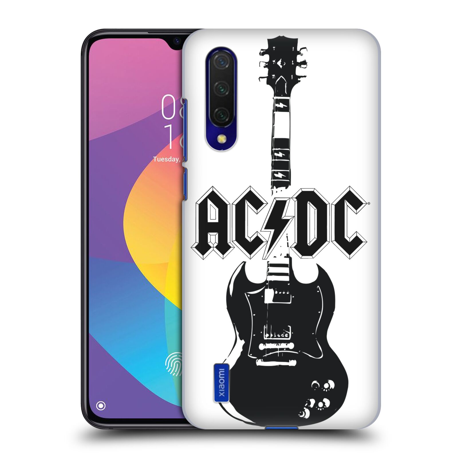 Zadní kryt na mobil Xiaomi MI 9 LITE rocková skupina ACDC kytara černá a bílá