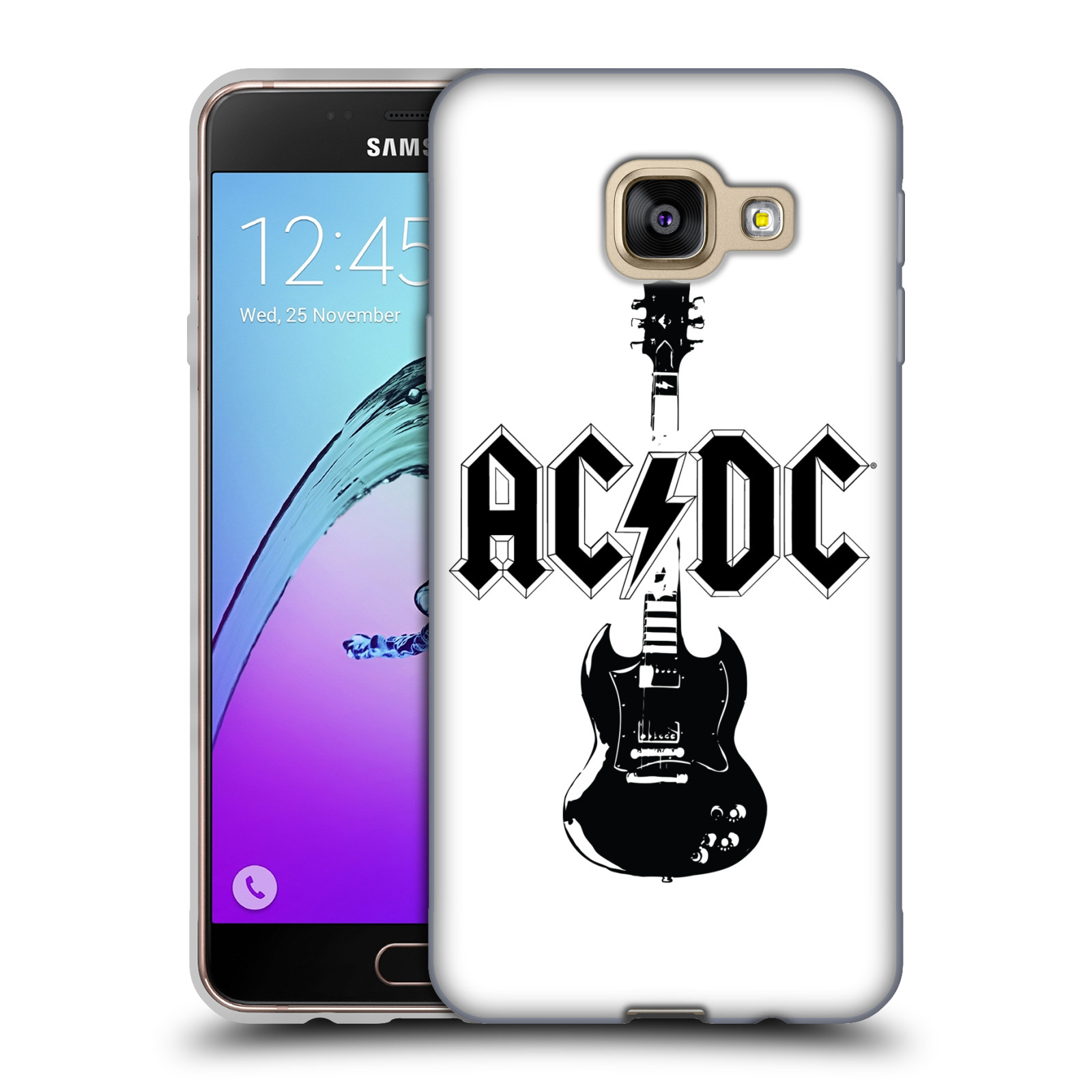 HEAD CASE silikonový obal na mobil Samsung Galaxy A3 2016 (A310) rocková skupina ACDC kytara černá a bílá
