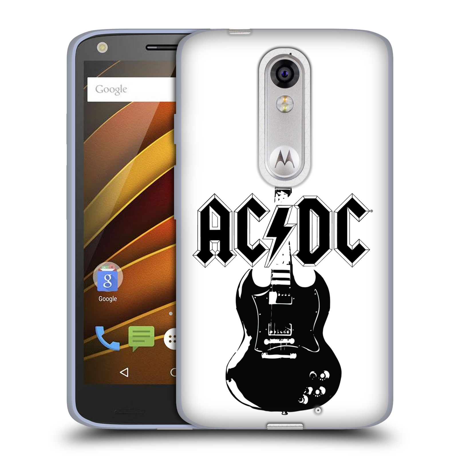 HEAD CASE silikonový obal na mobil Lenovo Moto X Force rocková skupina ACDC kytara černá a bílá
