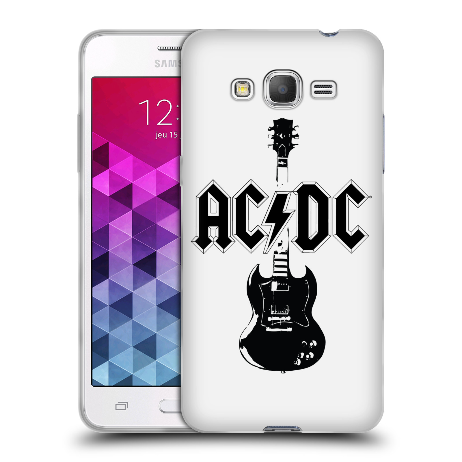 HEAD CASE silikonový obal na mobil Samsung Galaxy Grand Prime rocková skupina ACDC kytara černá a bílá