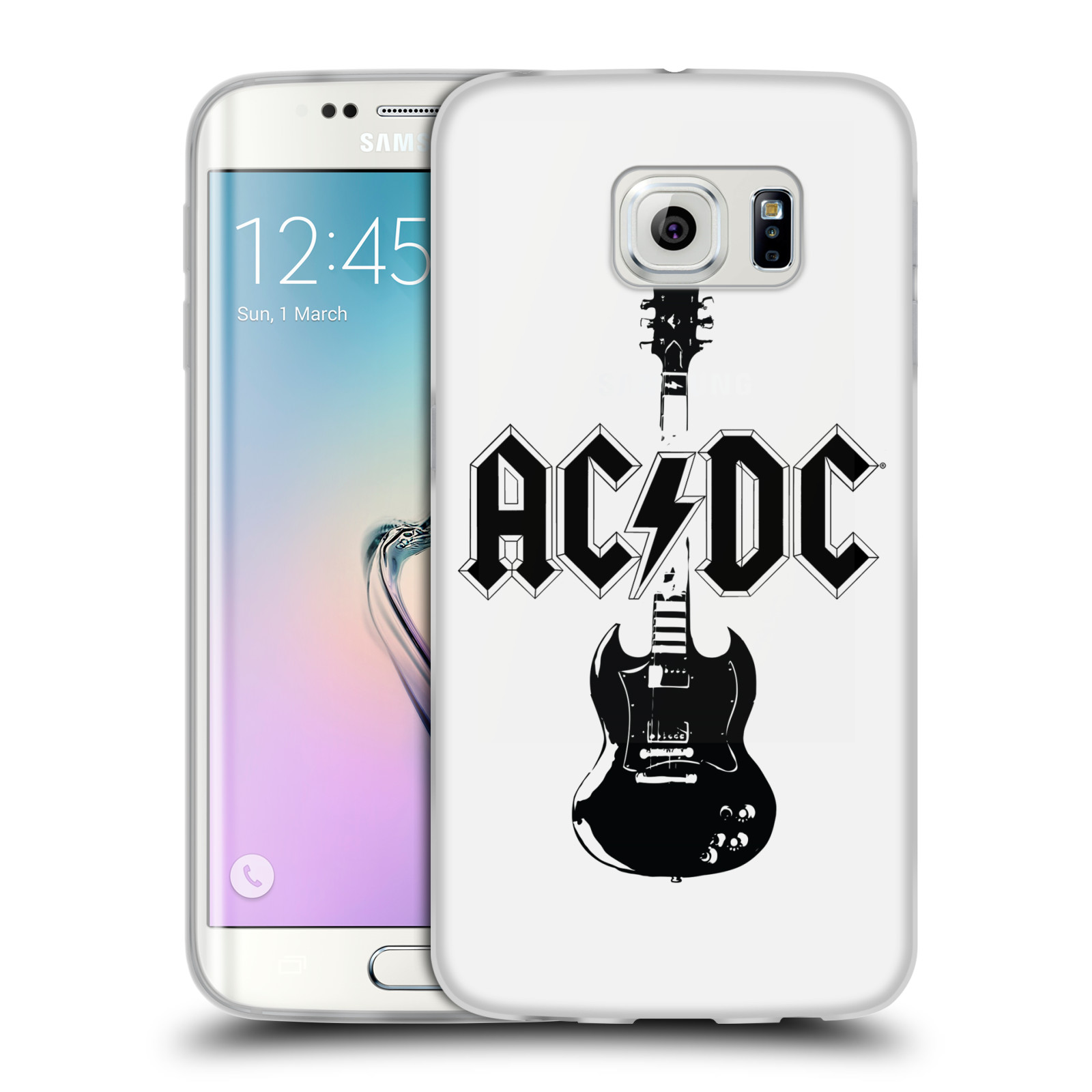 HEAD CASE silikonový obal na mobil Samsung Galaxy S6 EDGE rocková skupina ACDC kytara černá a bílá