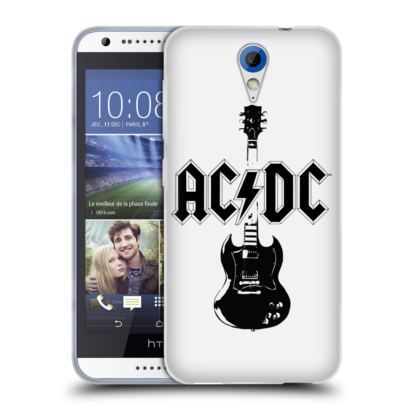 HEAD CASE silikonový obal na mobil HTC Desire 620 rocková skupina ACDC kytara černá a bílá