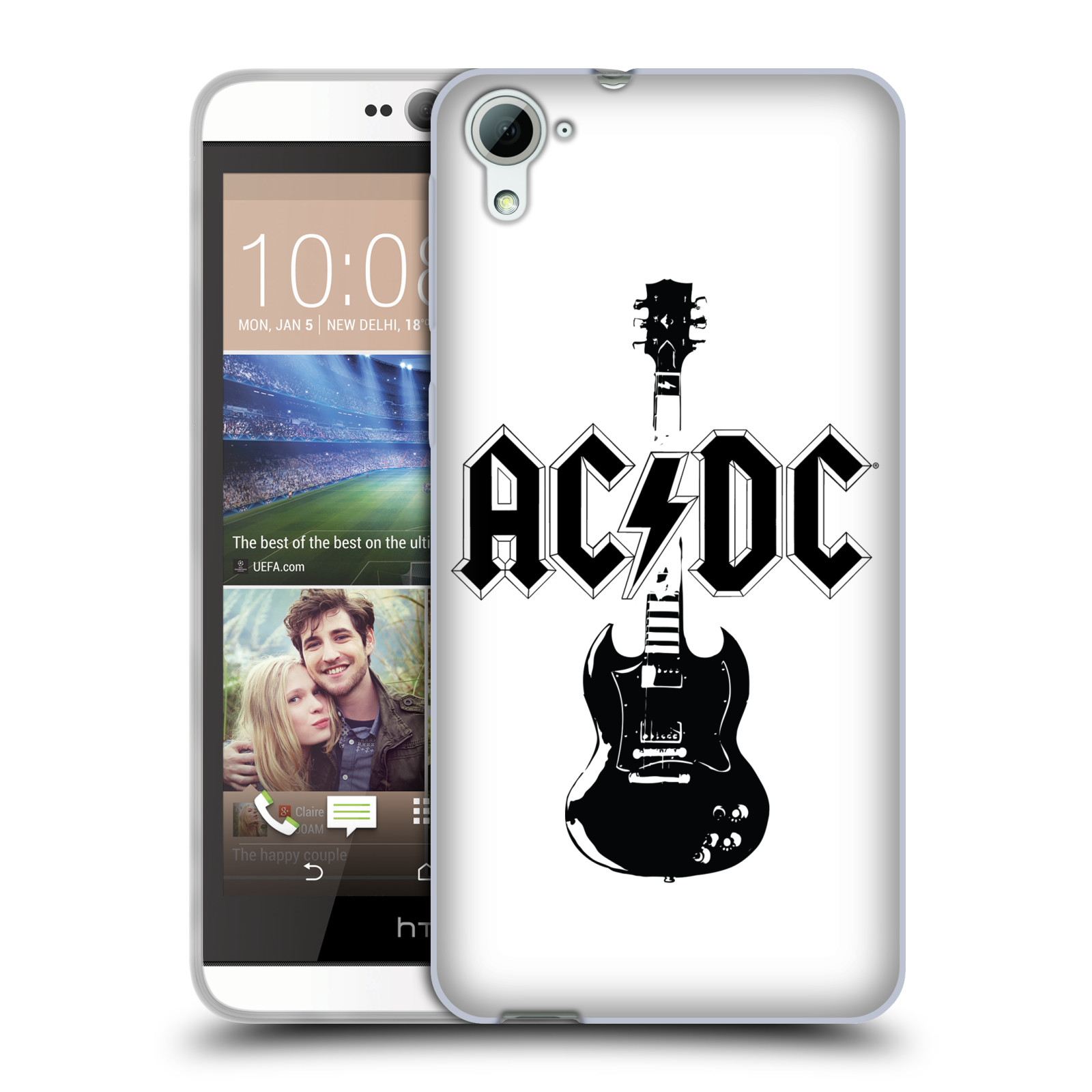 HEAD CASE silikonový obal na mobil HTC Desire 826 rocková skupina ACDC kytara černá a bílá