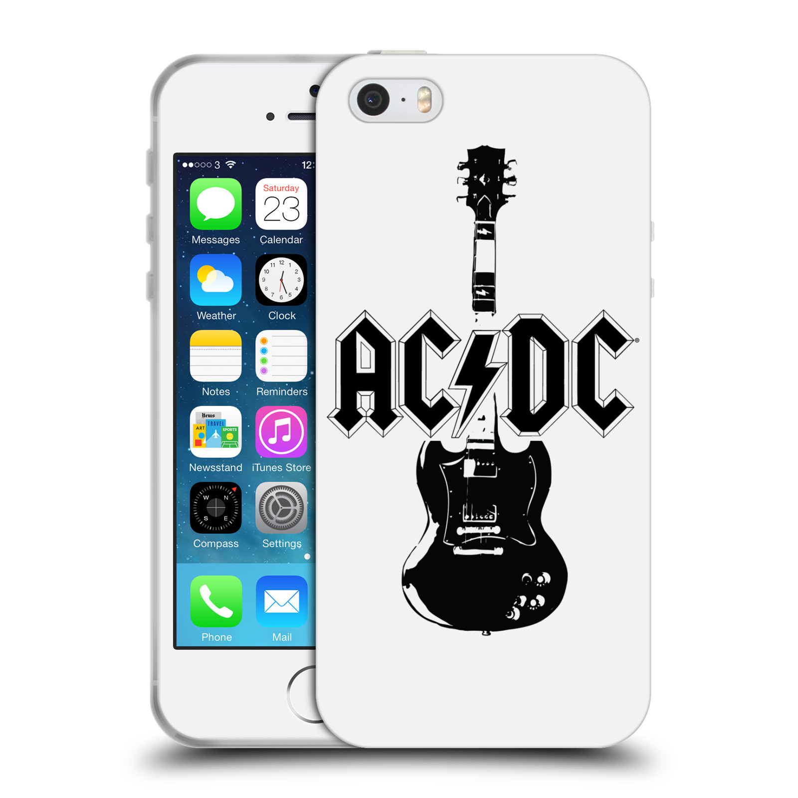 HEAD CASE silikonový obal na mobil Apple Iphone 5/5S rocková skupina ACDC kytara černá a bílá