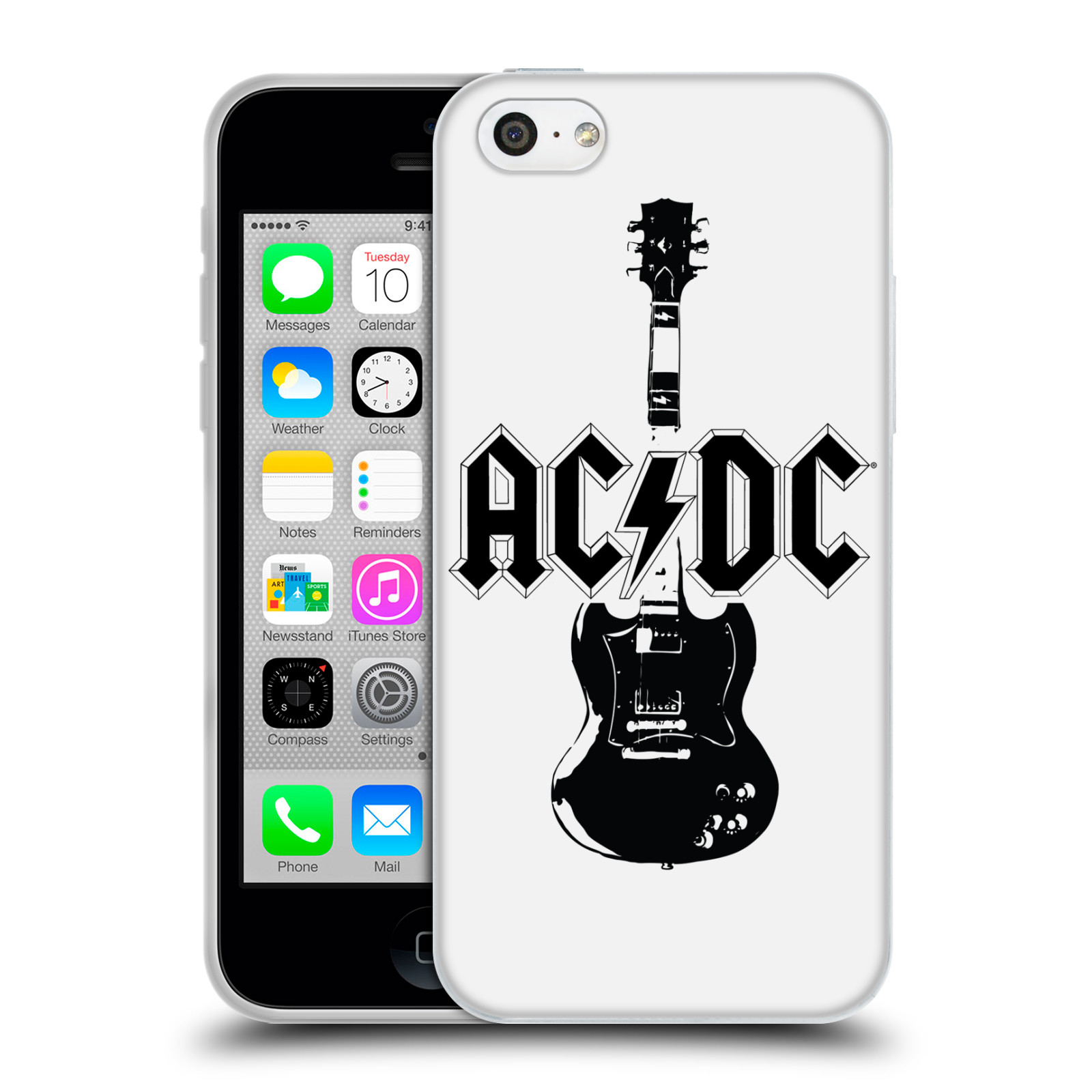 HEAD CASE silikonový obal na mobil Apple Iphone 5C rocková skupina ACDC kytara černá a bílá