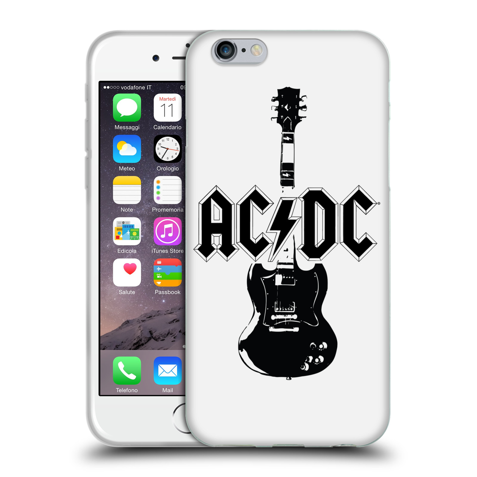 HEAD CASE silikonový obal na mobil Apple Iphone 6/6S rocková skupina ACDC kytara černá a bílá