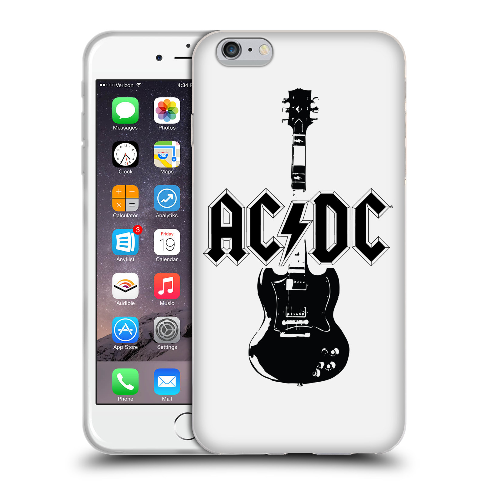 HEAD CASE silikonový obal na mobil Apple Iphone 6/6S PLUS rocková skupina ACDC kytara černá a bílá