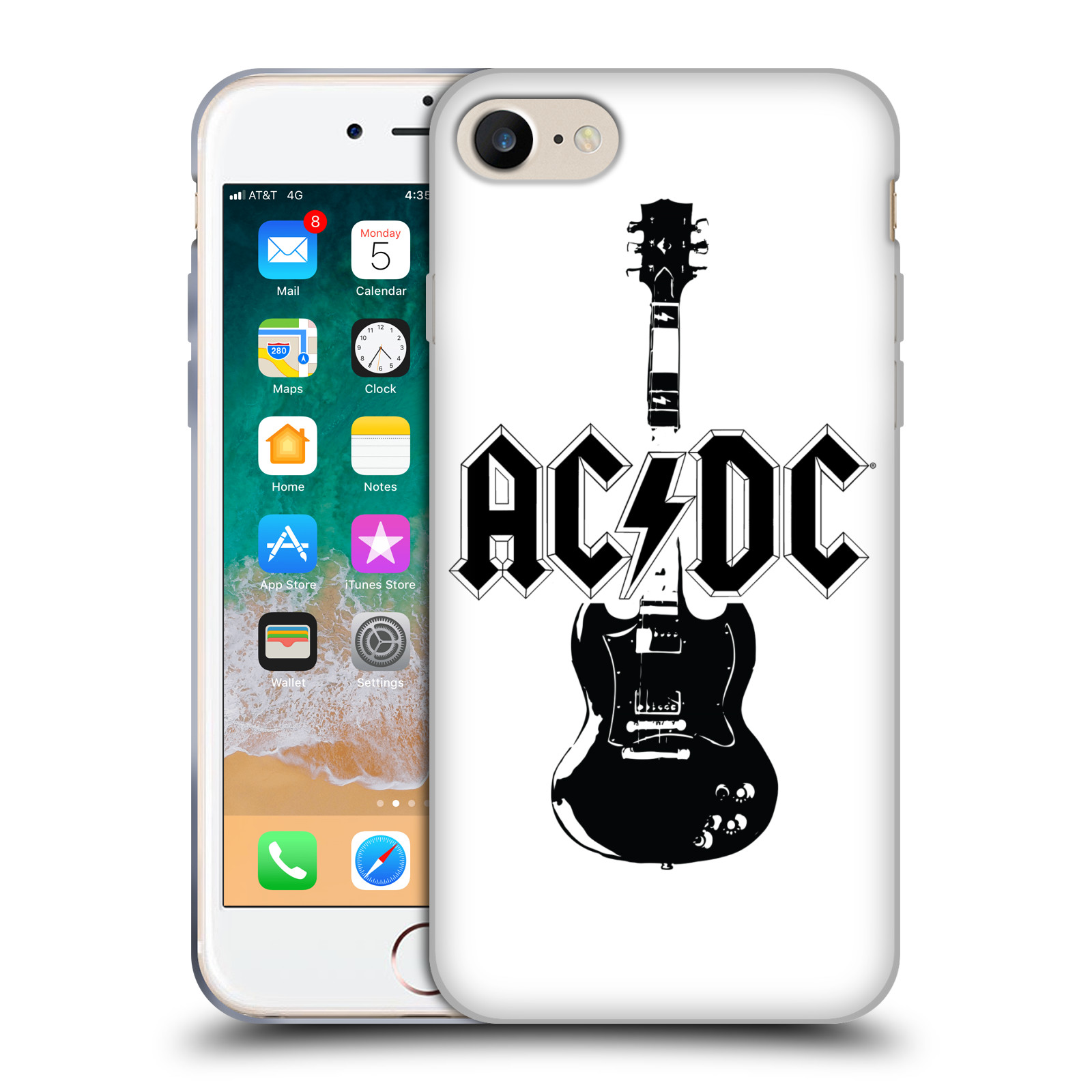 HEAD CASE silikonový obal na mobil Apple Iphone 7 rocková skupina ACDC kytara černá a bílá