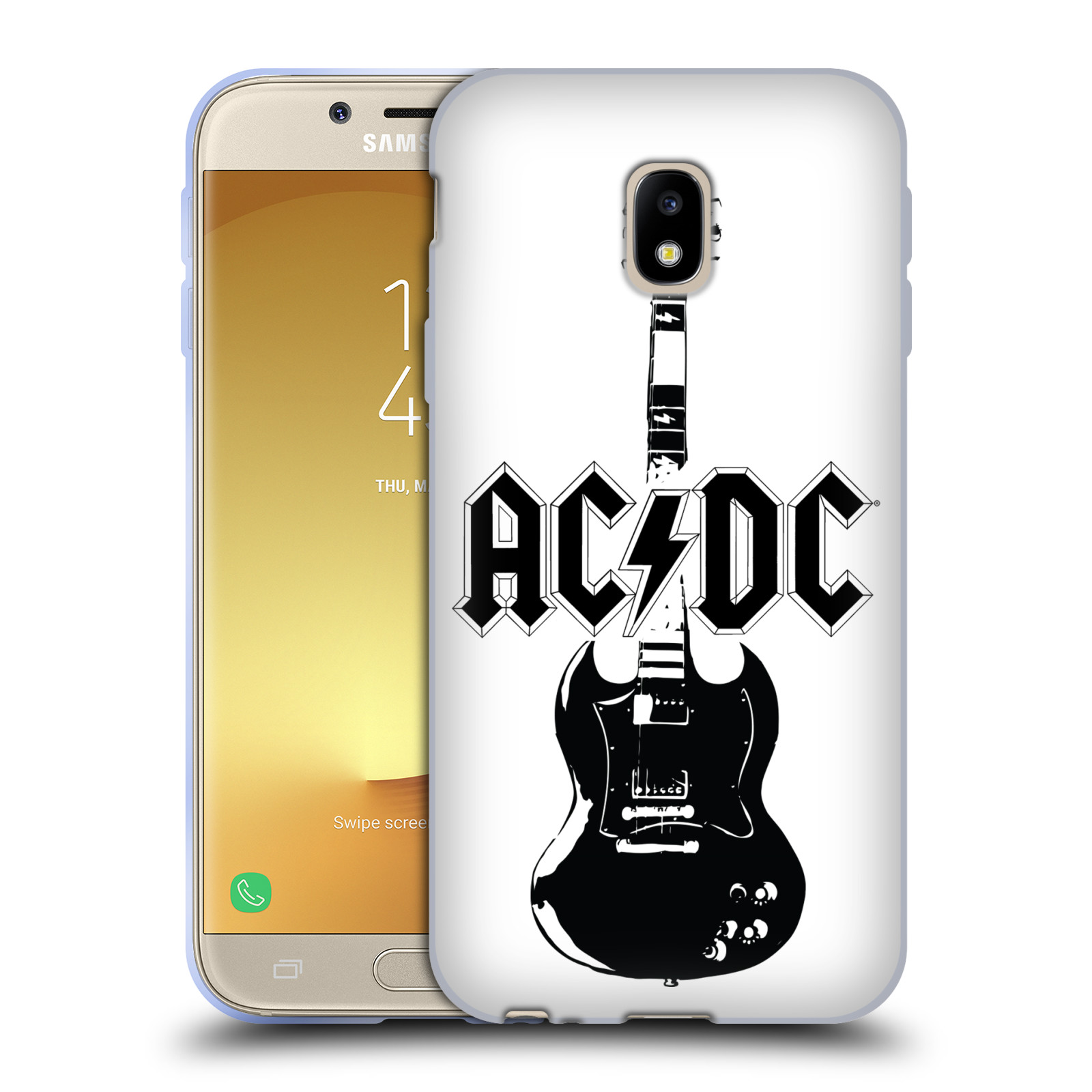 HEAD CASE silikonový obal na mobil Samsung Galaxy J3 2017 (J330, J330F) rocková skupina ACDC kytara černá a bílá