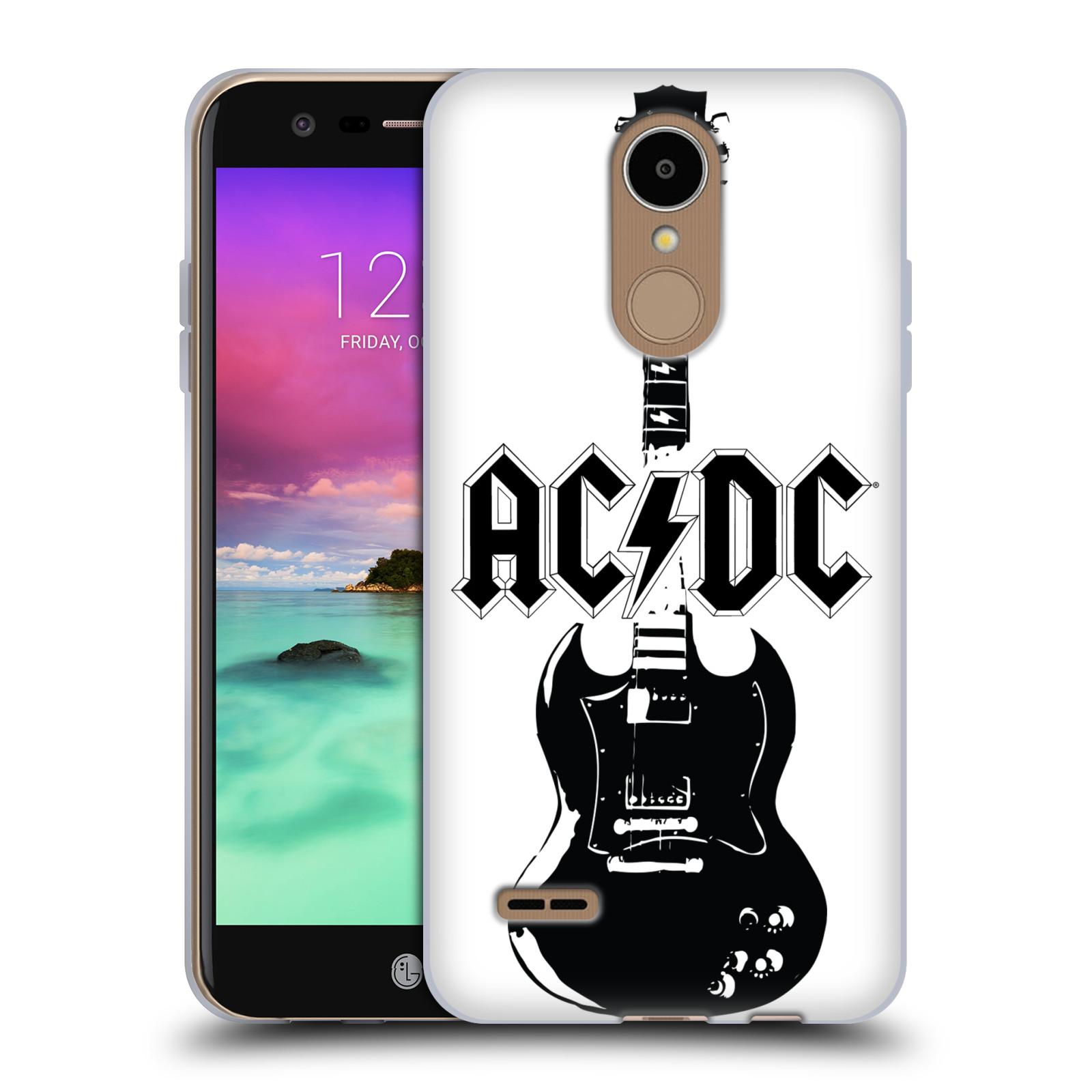 HEAD CASE silikonový obal na mobil LG K8 2017 / M200E, M200N rocková skupina ACDC kytara černá a bílá