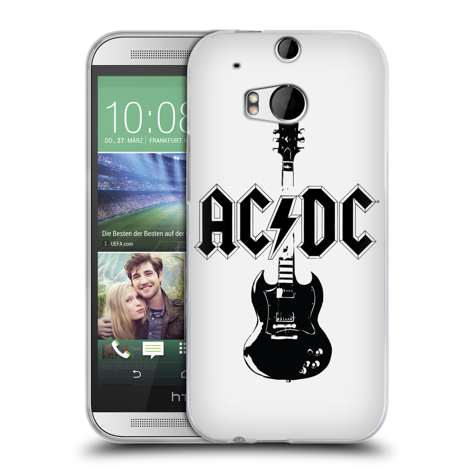 HEAD CASE silikonový obal na mobil HTC one M8 / M8s rocková skupina ACDC kytara černá a bílá
