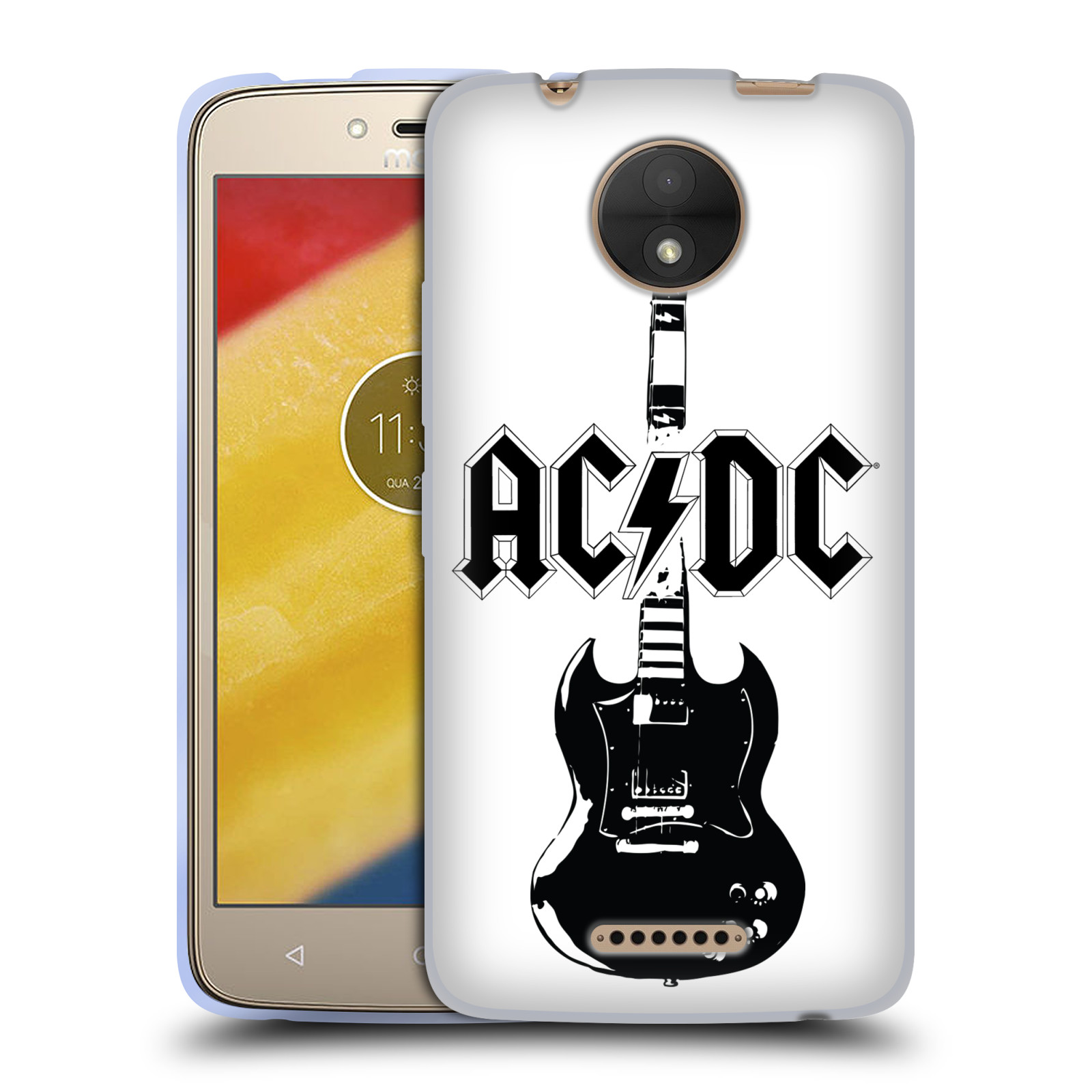 HEAD CASE silikonový obal na mobil Lenovo Moto C rocková skupina ACDC kytara černá a bílá