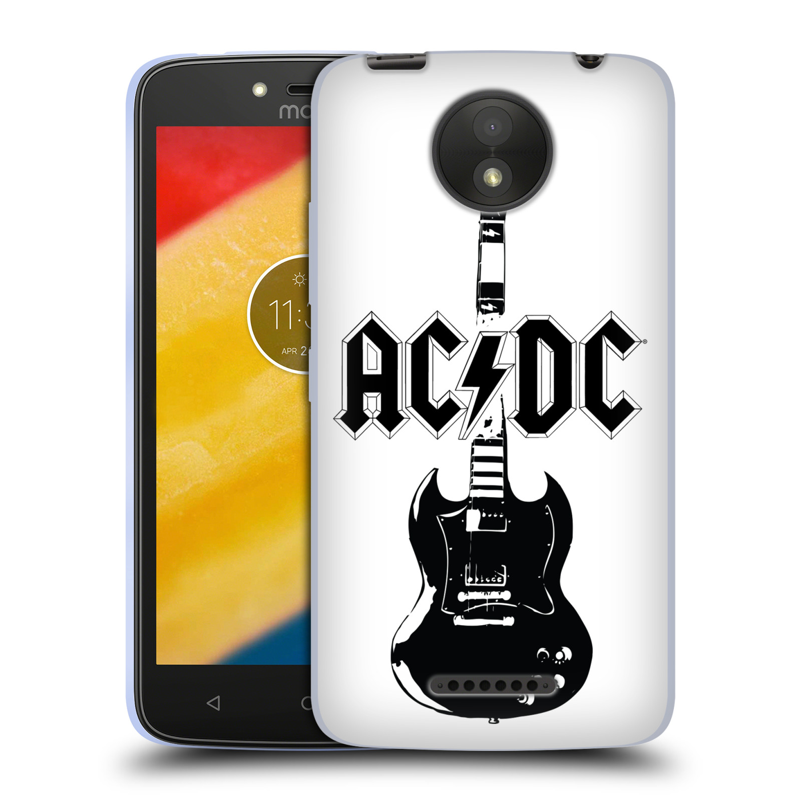 HEAD CASE silikonový obal na mobil Lenovo Moto C PLUS rocková skupina ACDC kytara černá a bílá