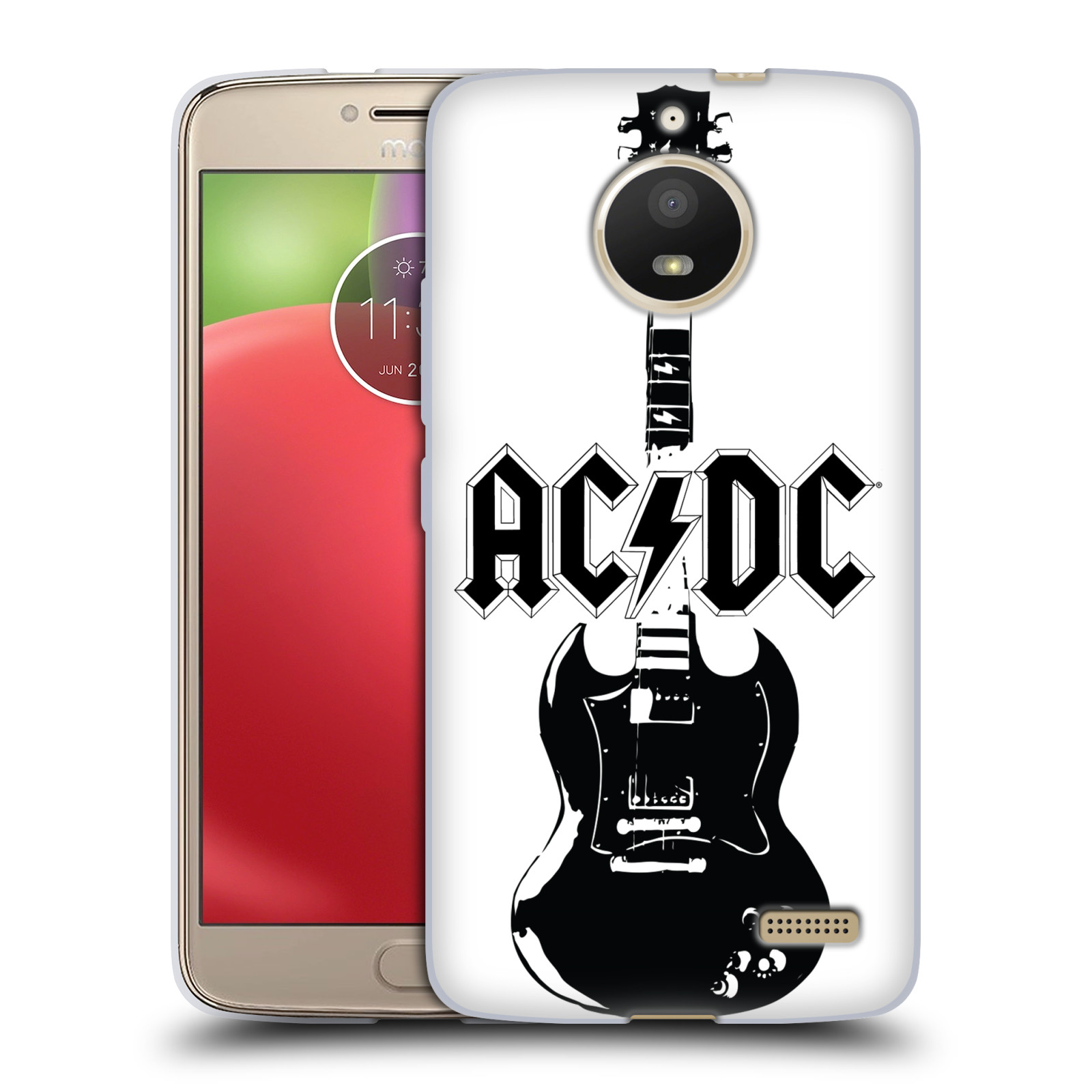 HEAD CASE silikonový obal na mobil Lenovo Moto E4 rocková skupina ACDC kytara černá a bílá