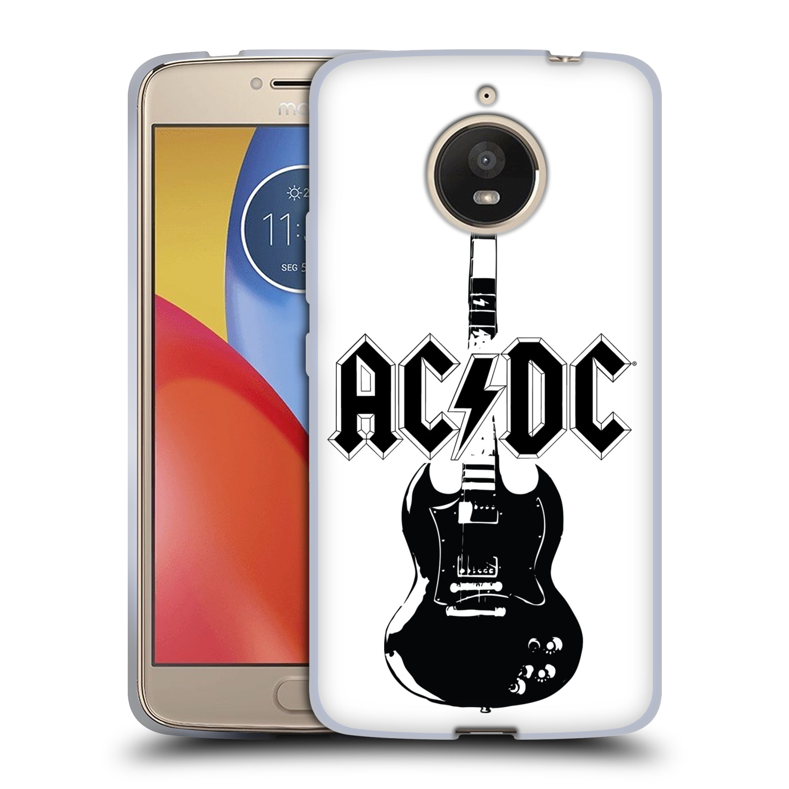 HEAD CASE silikonový obal na mobil Lenovo Moto E4 PLUS rocková skupina ACDC kytara černá a bílá