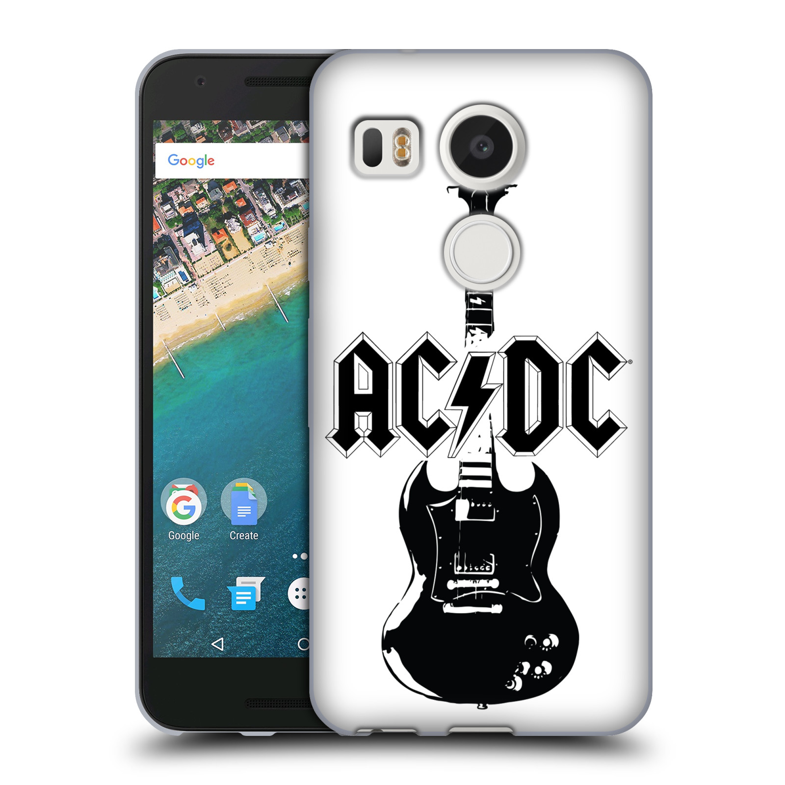 HEAD CASE silikonový obal na mobil LG NEXUS 5X rocková skupina ACDC kytara černá a bílá