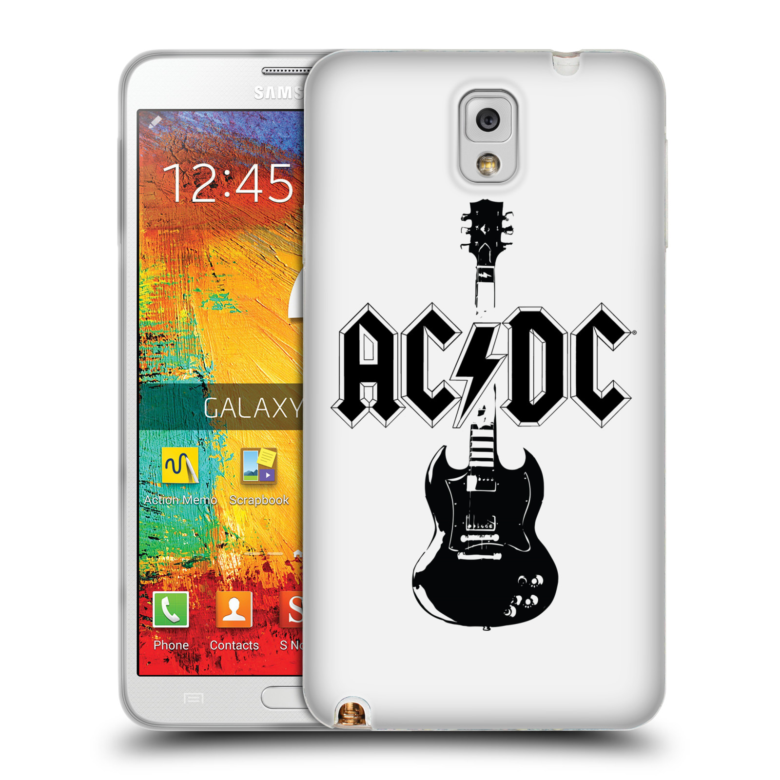 HEAD CASE silikonový obal na mobil Samsung Galaxy Note 3 rocková skupina ACDC kytara černá a bílá