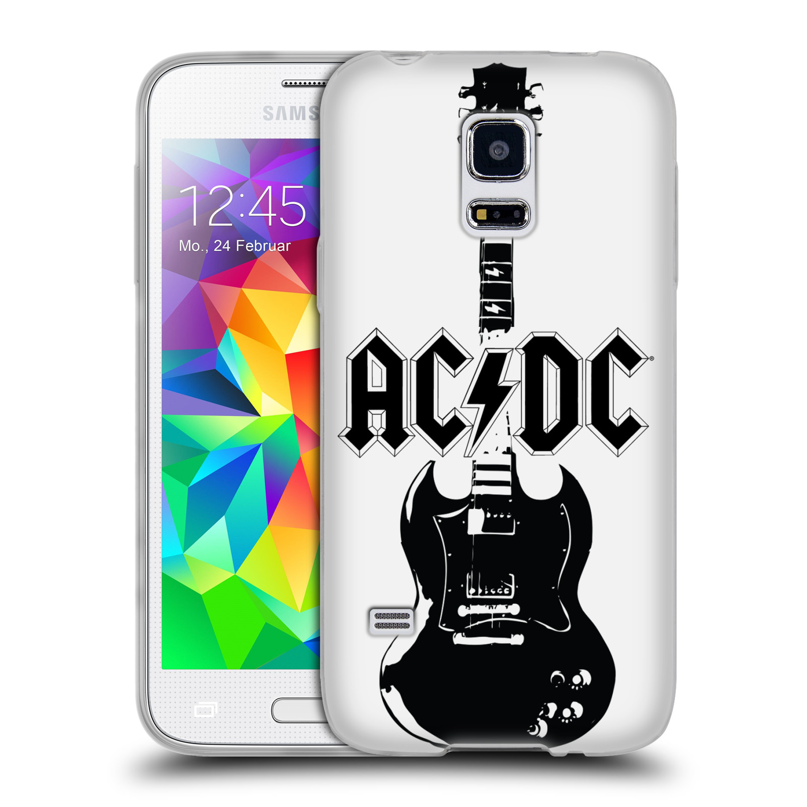 HEAD CASE silikonový obal na mobil Samsung Galaxy S5 MINI rocková skupina ACDC kytara černá a bílá