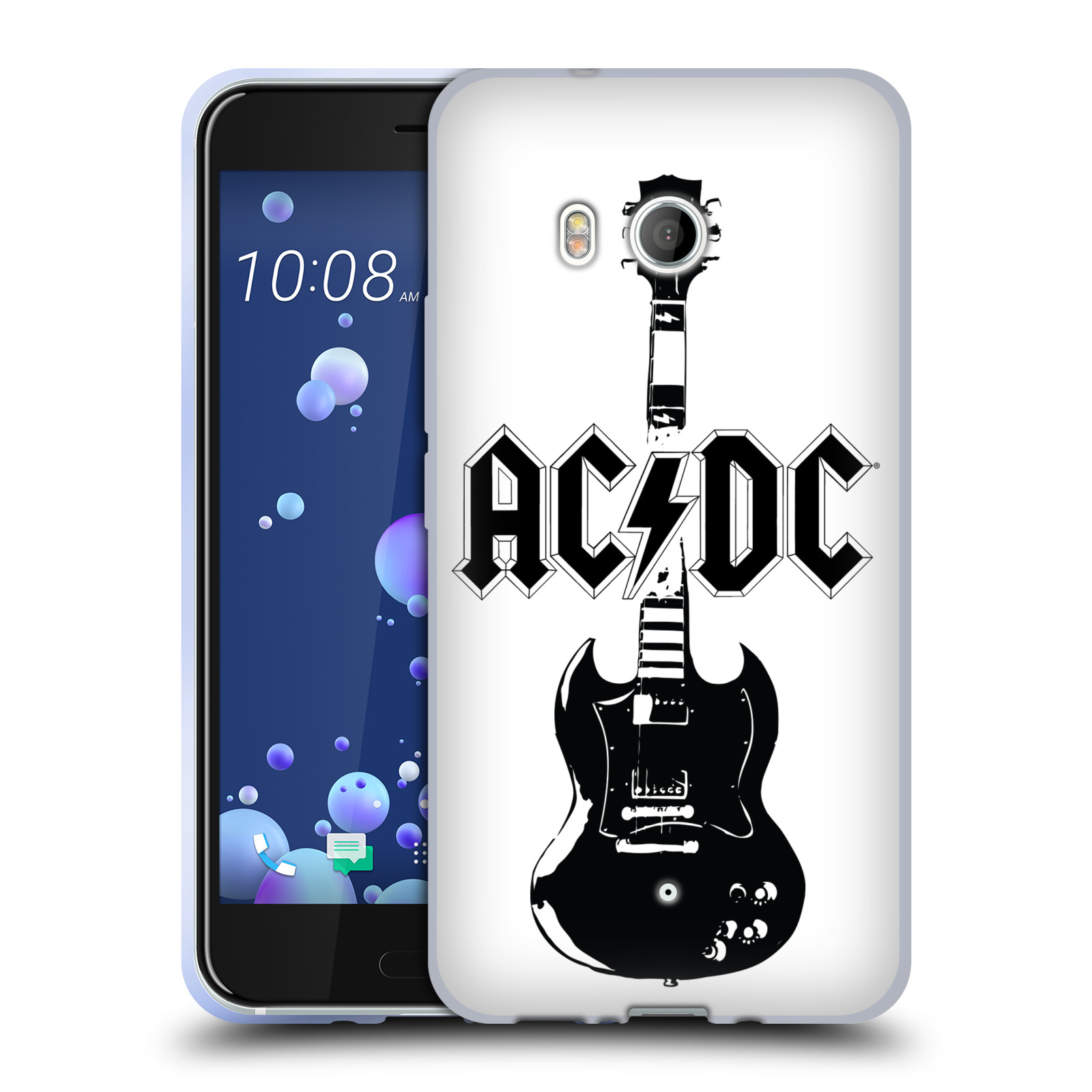 HEAD CASE silikonový obal na mobil HTC U11 / HTC U11 DUAL SIM rocková skupina ACDC kytara černá a bílá