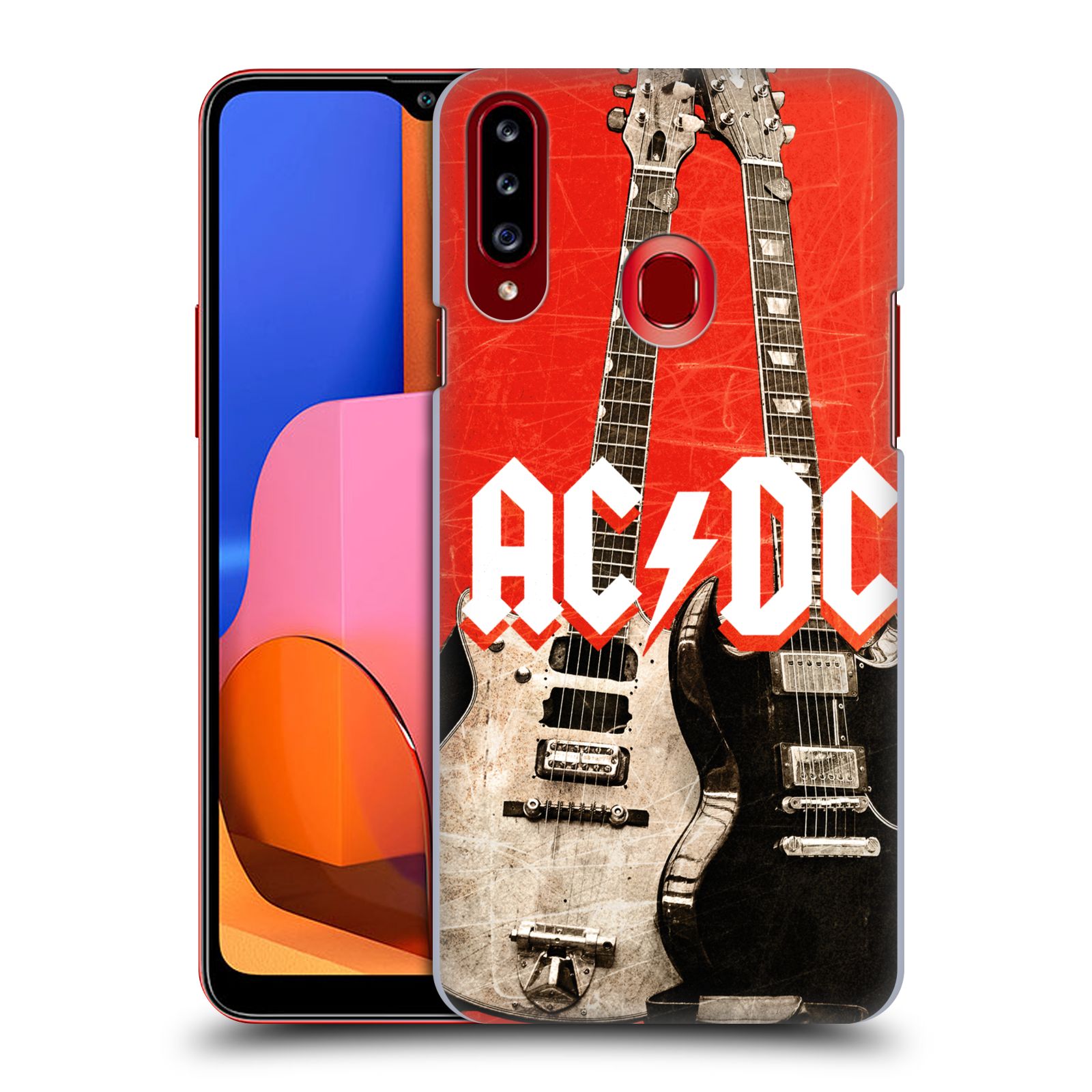 HEAD CASE plastový obal na mobil Samsung Galaxy A20s rocková skupina ACDC kytara červená