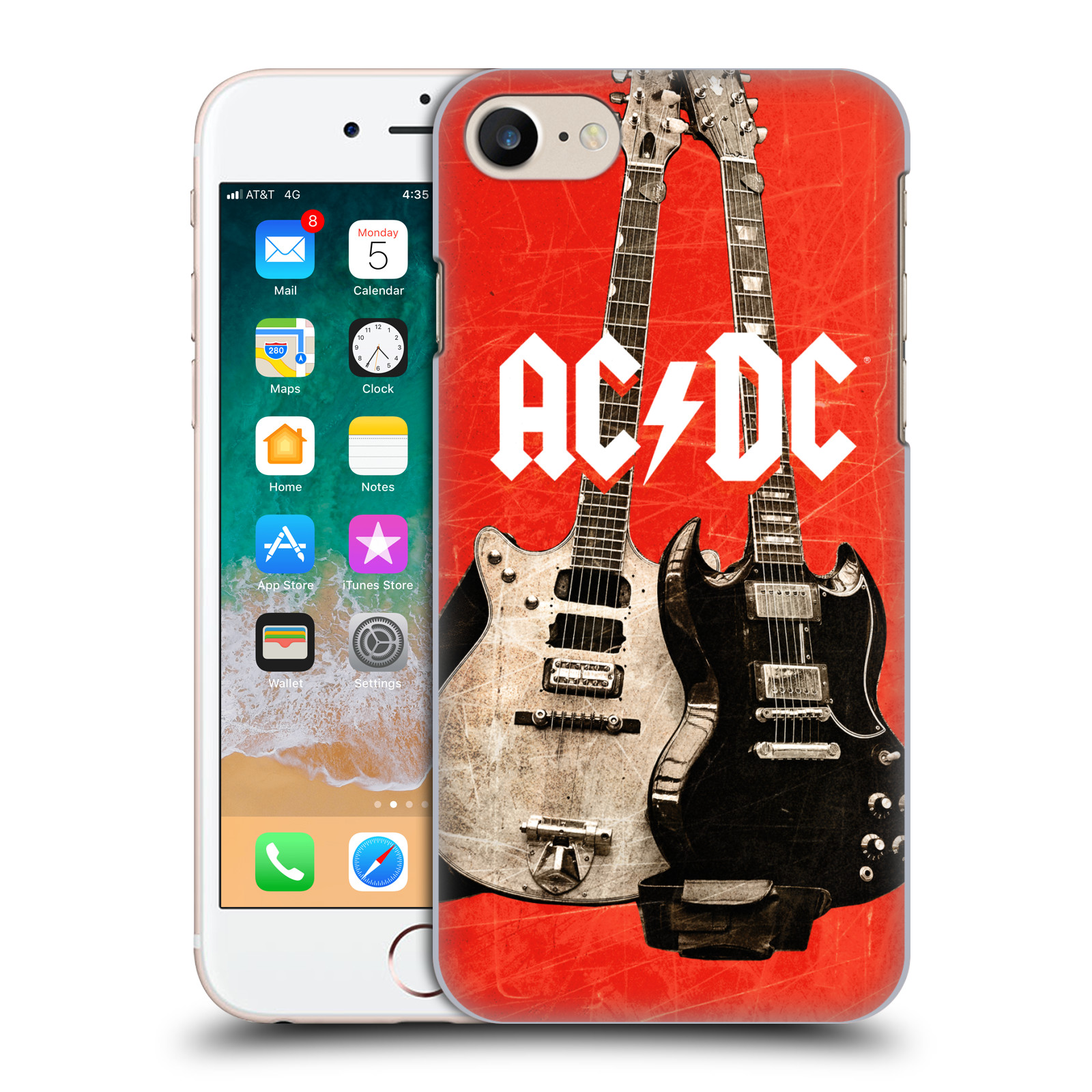 Plastové pouzdro pro mobil Apple Iphone 7/8/SE 2020 rocková skupina ACDC kytara červená