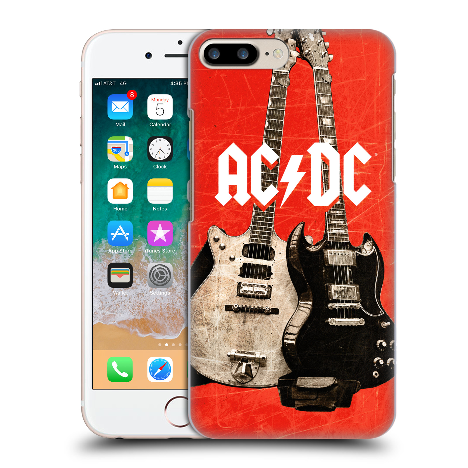 Plastové pouzdro pro mobil Apple Iphone 8 PLUS rocková skupina ACDC kytara červená