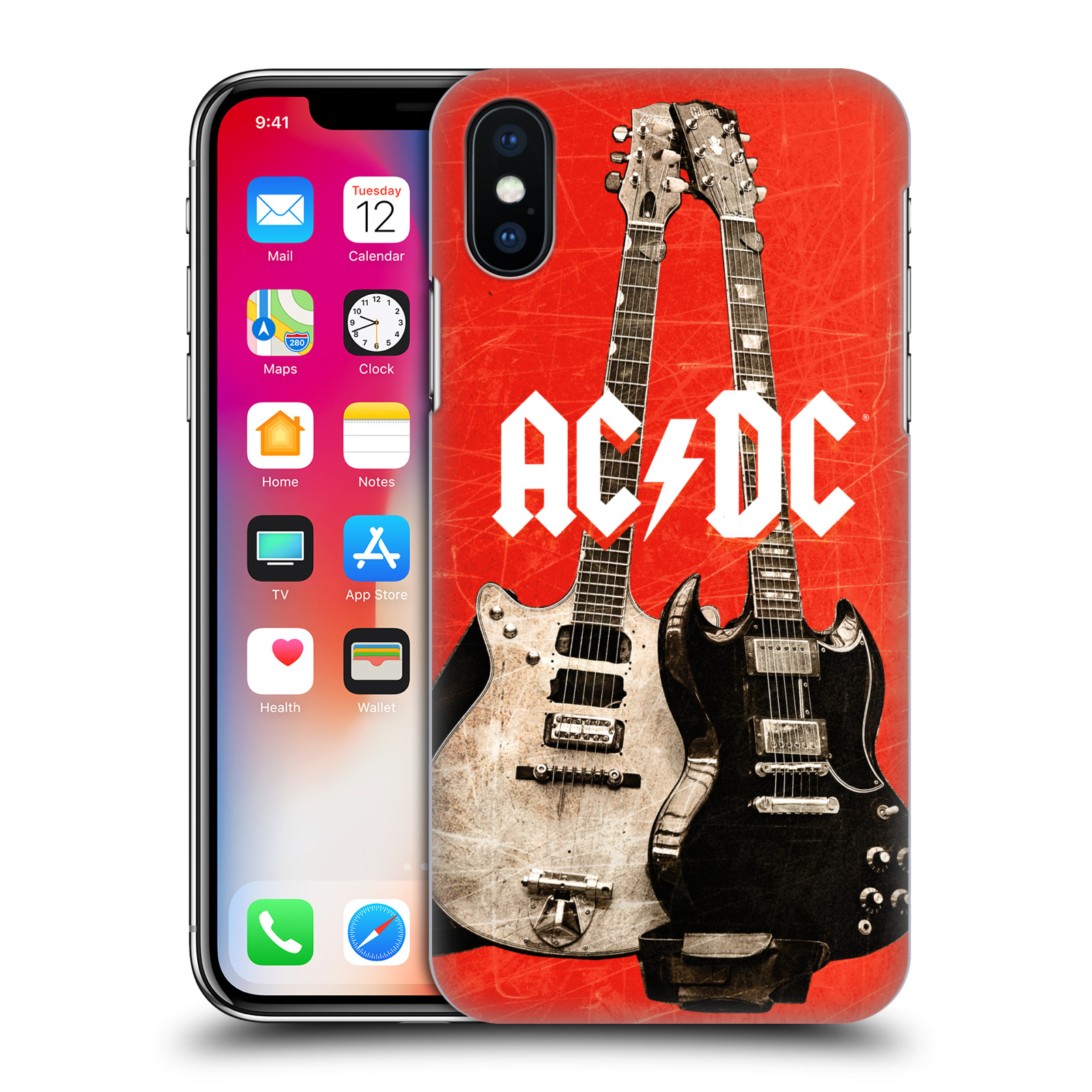 HEAD CASE plastový obal na mobil Apple Iphone X / XS rocková skupina ACDC kytara červená